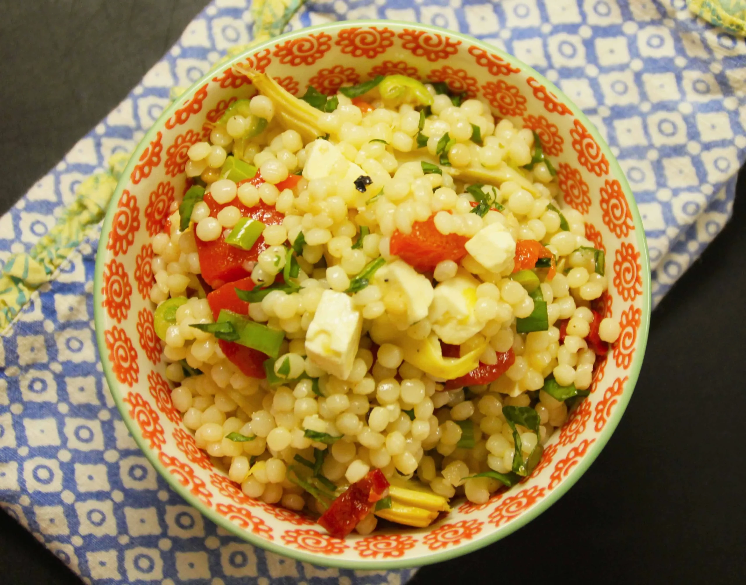 Artichoke Feta Roasted Pepper Couscous Salad