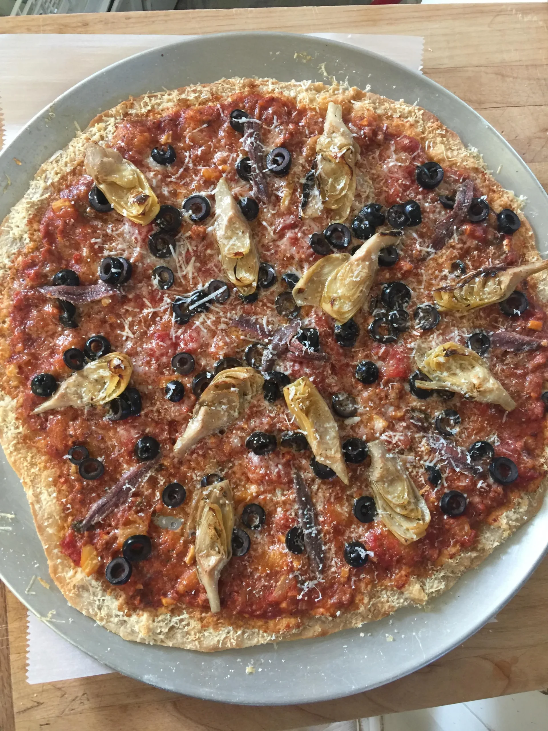 Artichoke Pizza with Goat Cheese and Sausage