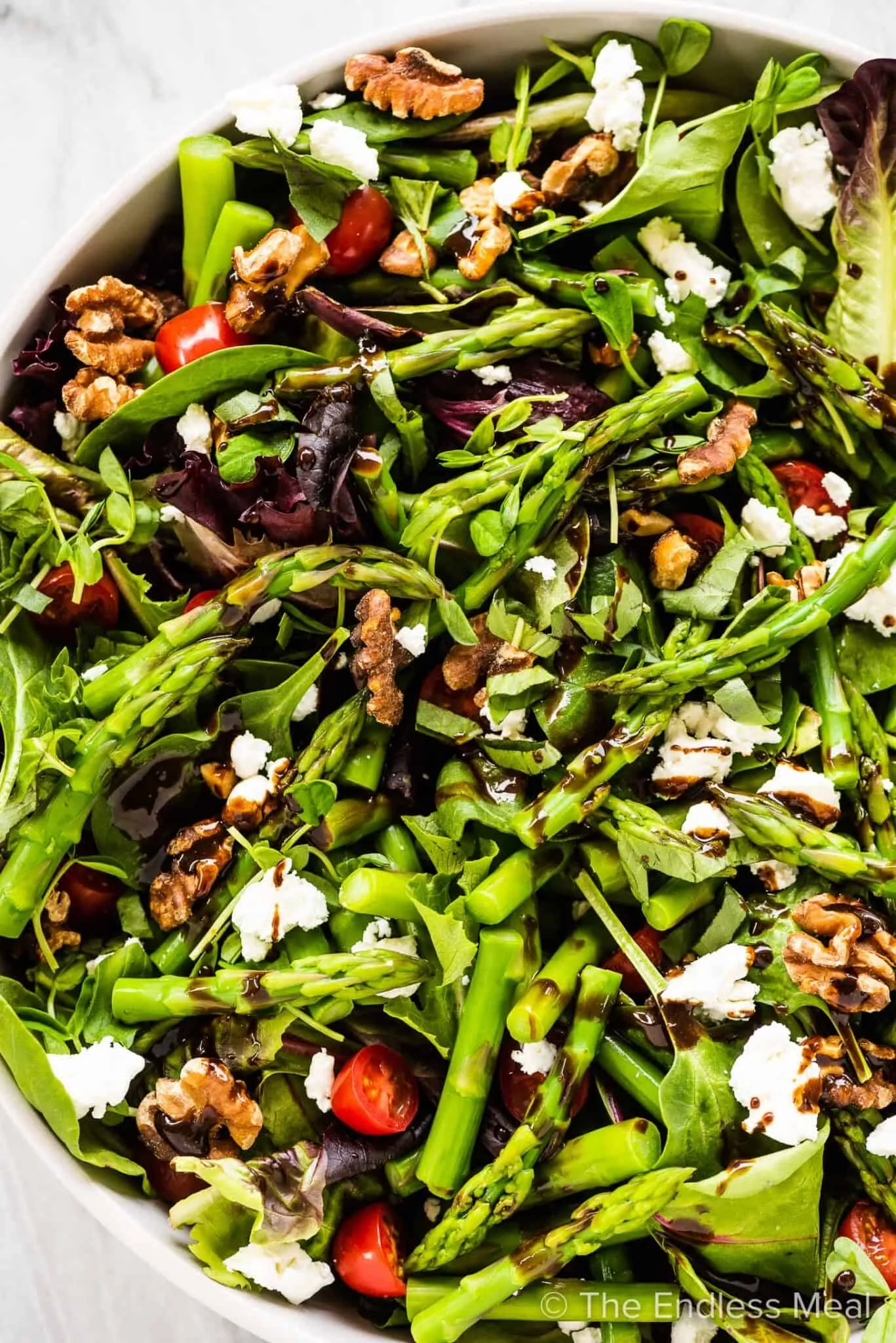 Asparagus White Cheddar Chopped Salad with Balsamic Thyme Vinaigrette
