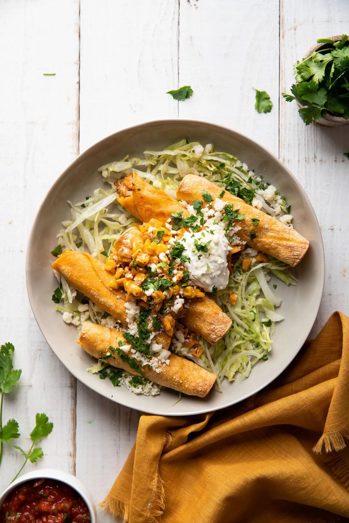 Baked Chicken Taquitos with Mexican Street Corn