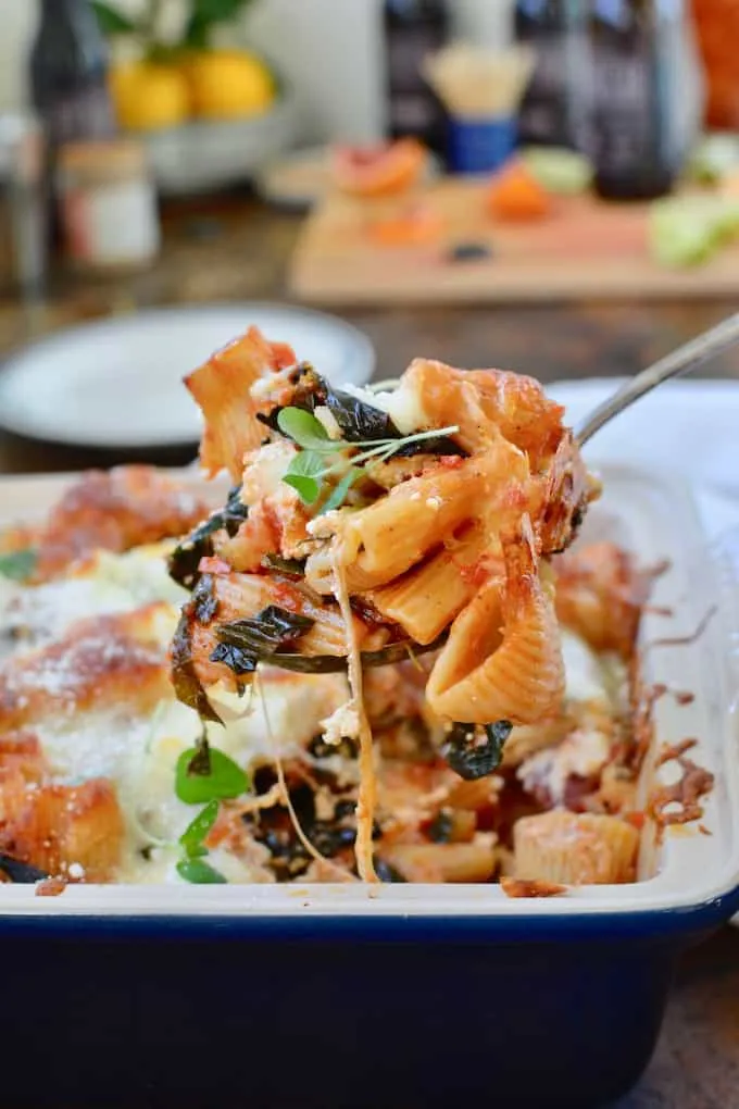 Baked Rigatoni with Chile Braised Vegetables