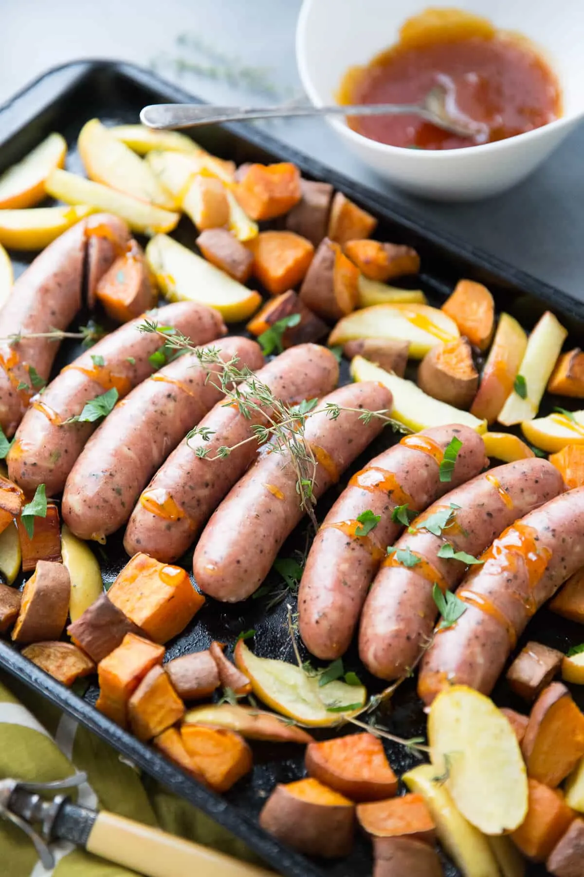 Baked Sausages Apples Sheet Pan Dinner
