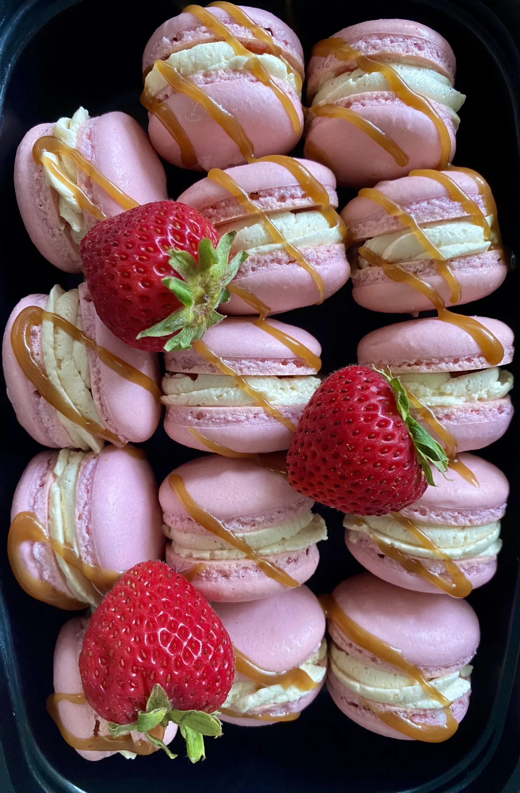 Balsamic Caramel and Strawberry Macarons