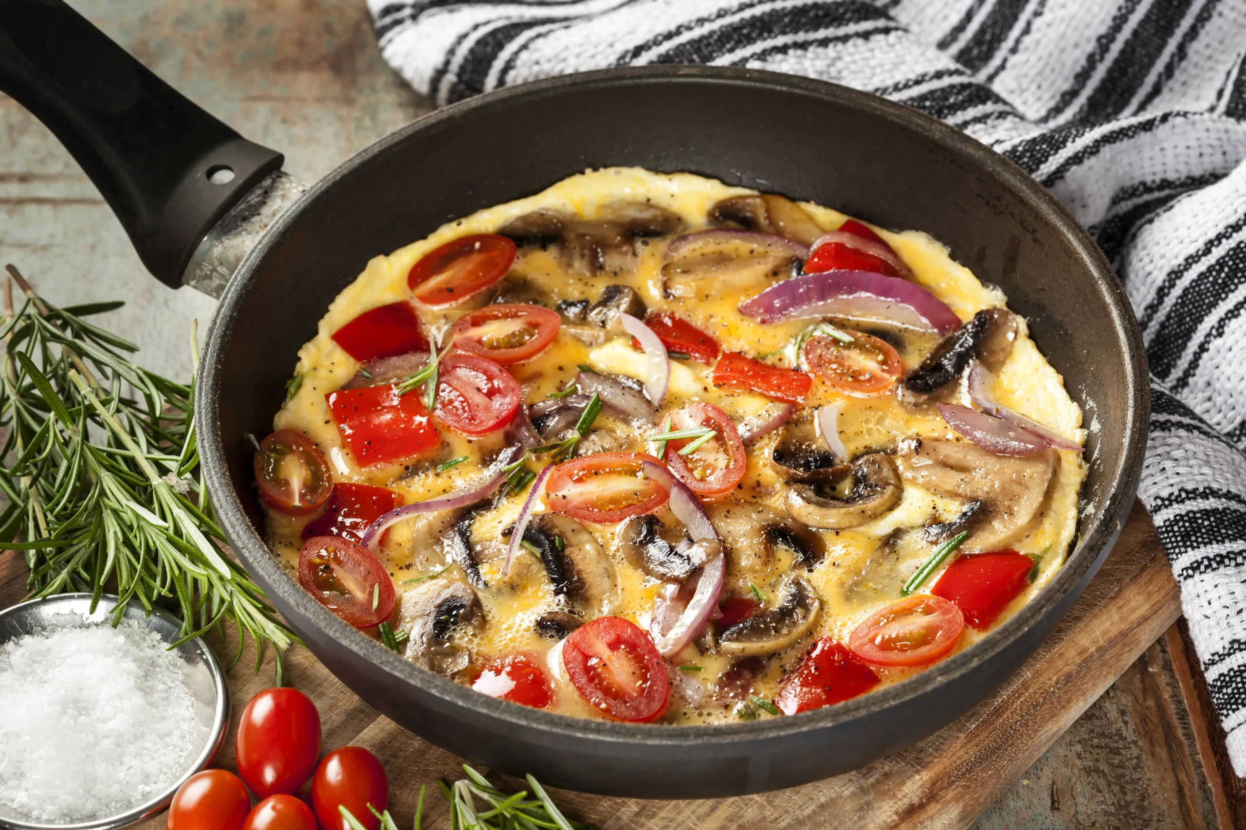 Balsamic Mushroom Onion Tomato and Cheese Omelet