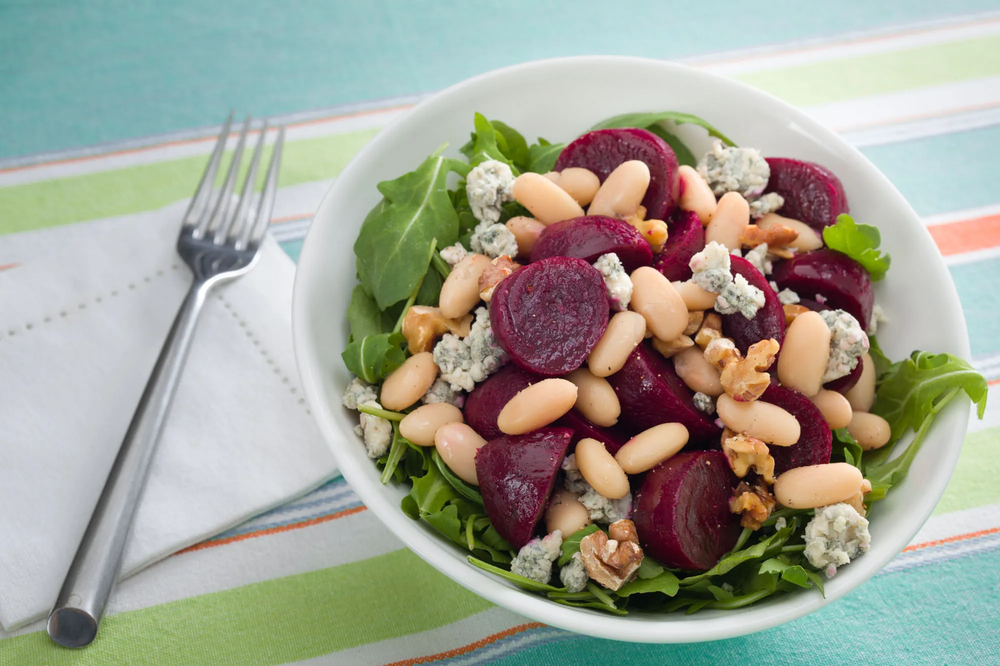 Beet Bean Salad with Warm Basil Bacon Dressing