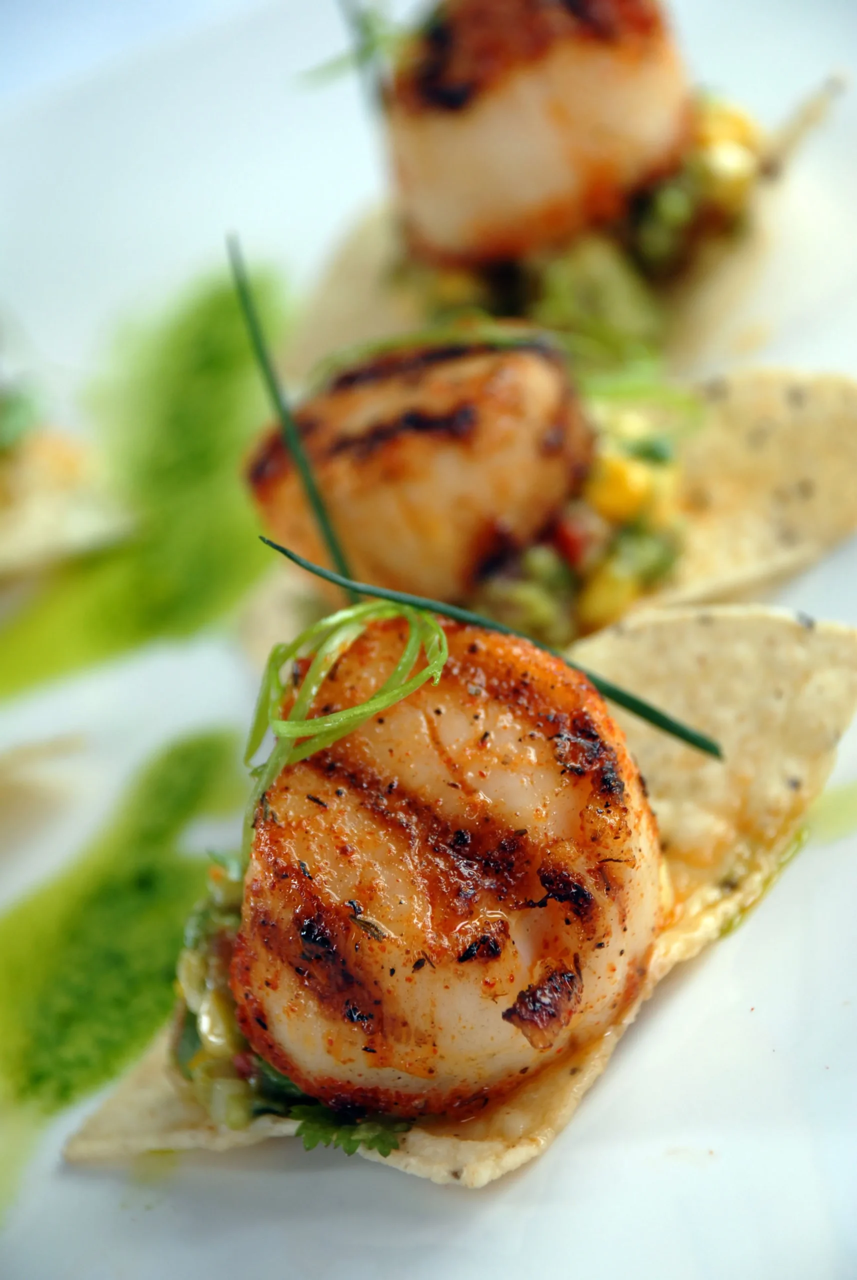 Blackened Scallops with Avocado Corn Relish & Lime Crème Fraîche