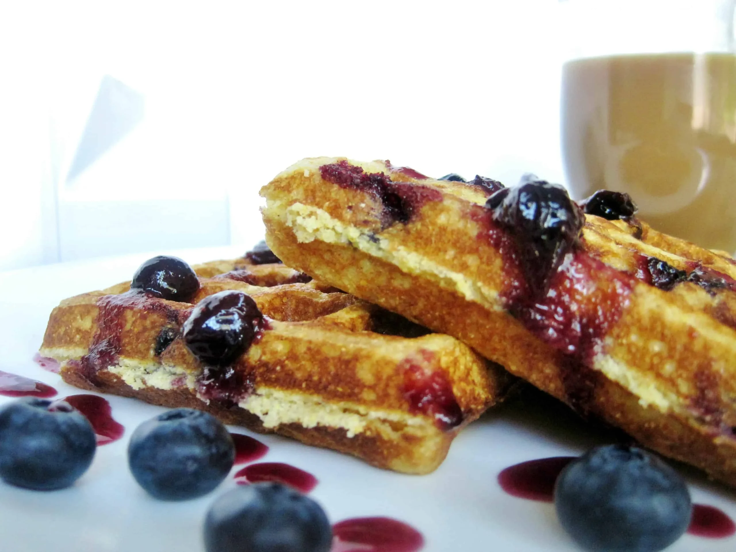 Blueberry Cornbread Waffles with Homemade Blueberry Syrup