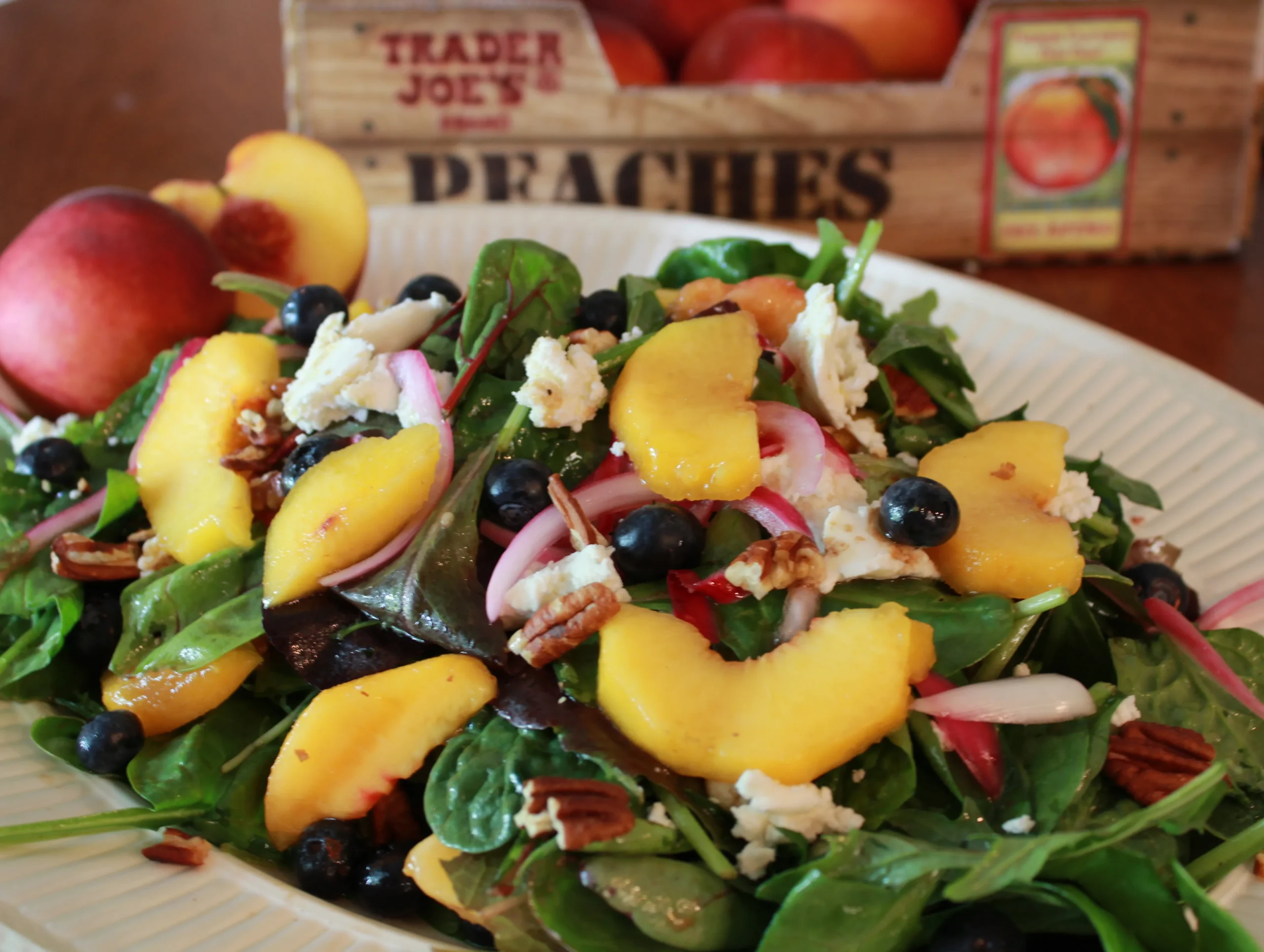 Blueberry Cucumber Salad with Peaches and Goat Cheese
