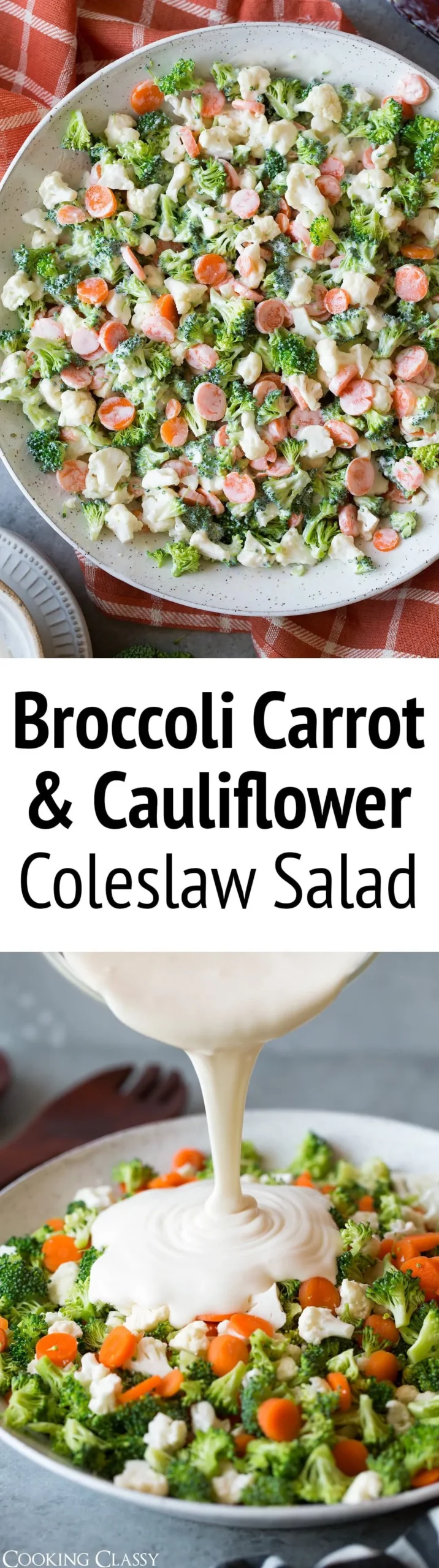 Broccoli Carrot and Cauliflower Coleslaw Salad