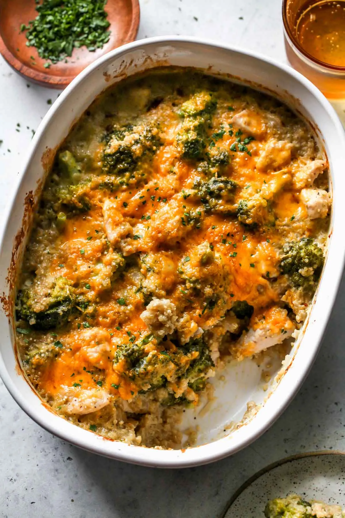 Broccoli Quinoa Casserole with Chicken and Cheddar