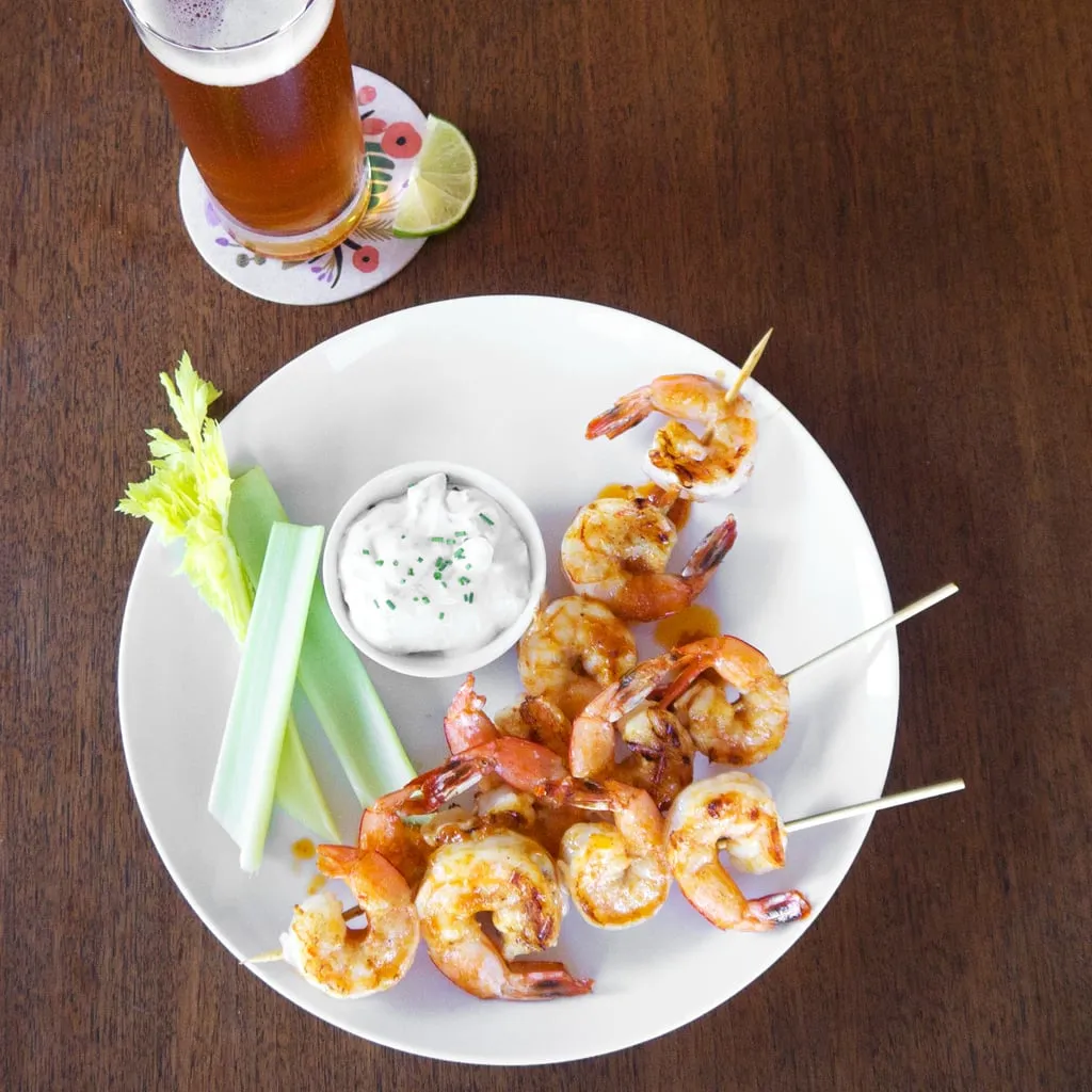 Buffalo Shrimp Skewers Grilled
