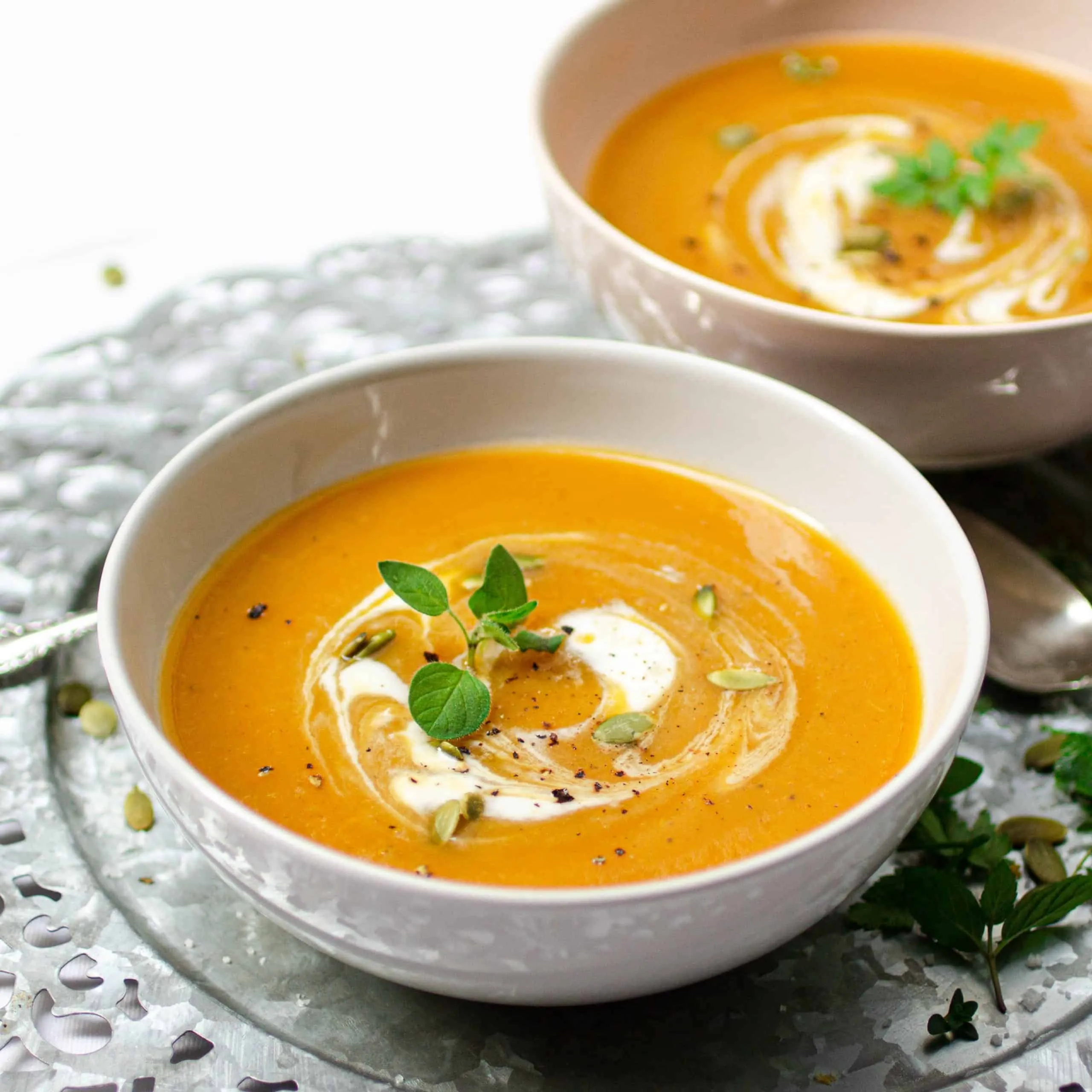 Butternut Squash Soup with Apple Cider Crème Fraîche Easy Quick Vegetarian