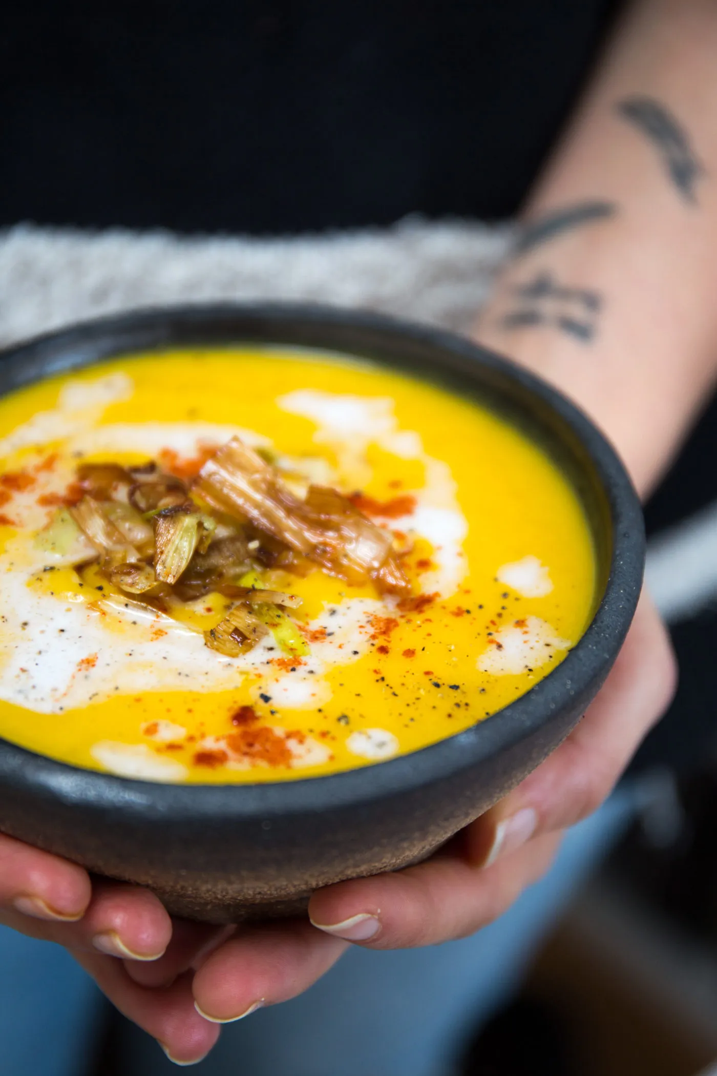 Butternut Squash Soup with Crispy Leeks