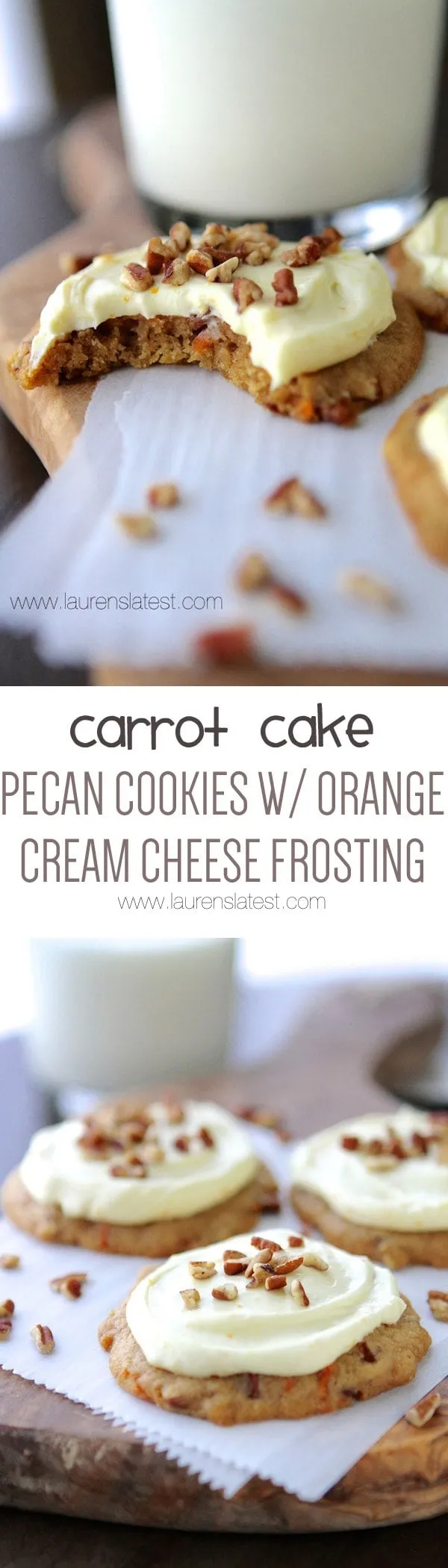 Carrot Cake Pecan Cookies with Orange Cream Cheese Frosting
