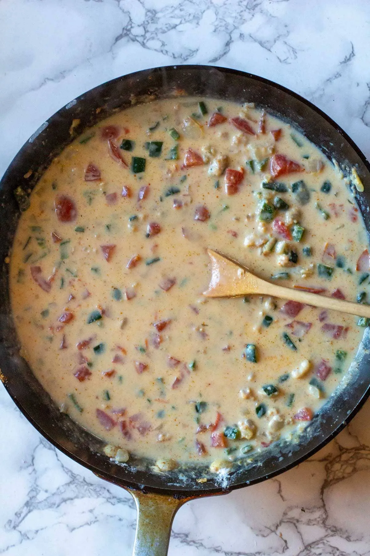 Cheddar Cheese Soup with Chicken and Poblano Peppers