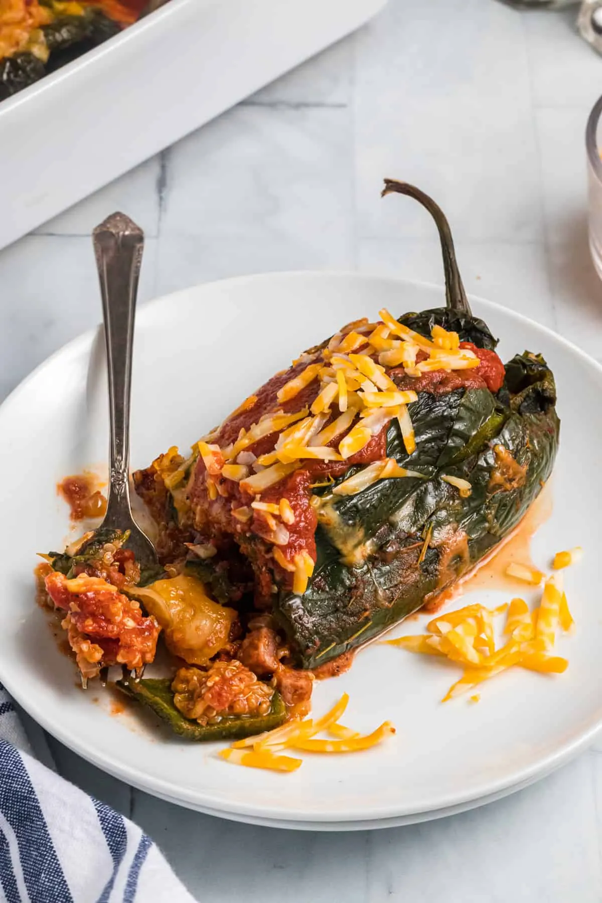 Cheesy Andouille and Quinoa Stuffed Poblano Peppers