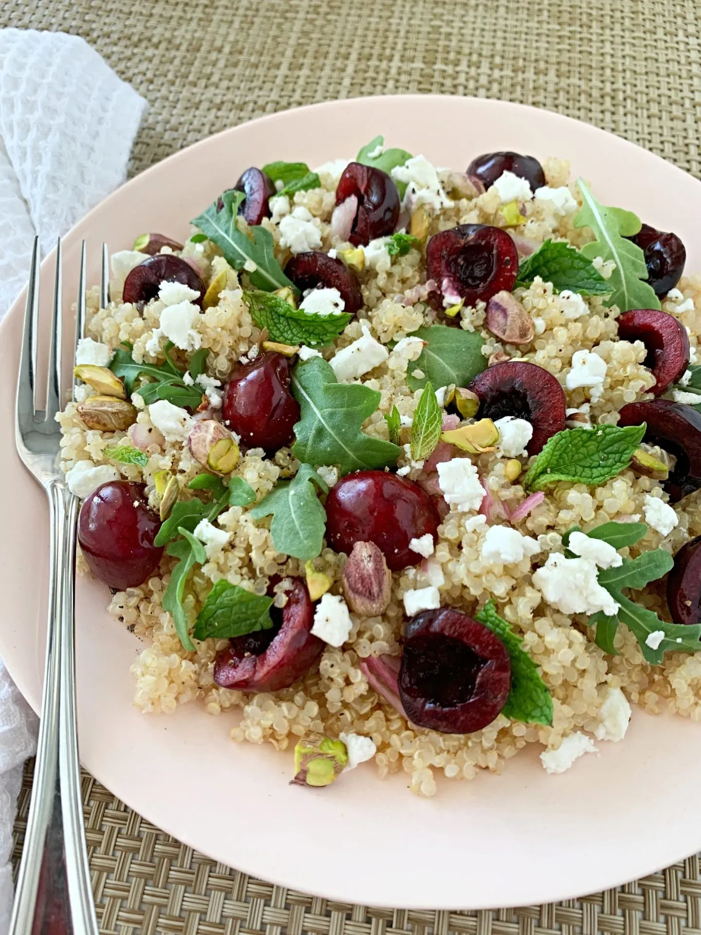 Cherry Pistachio Mint Quinoa Salad