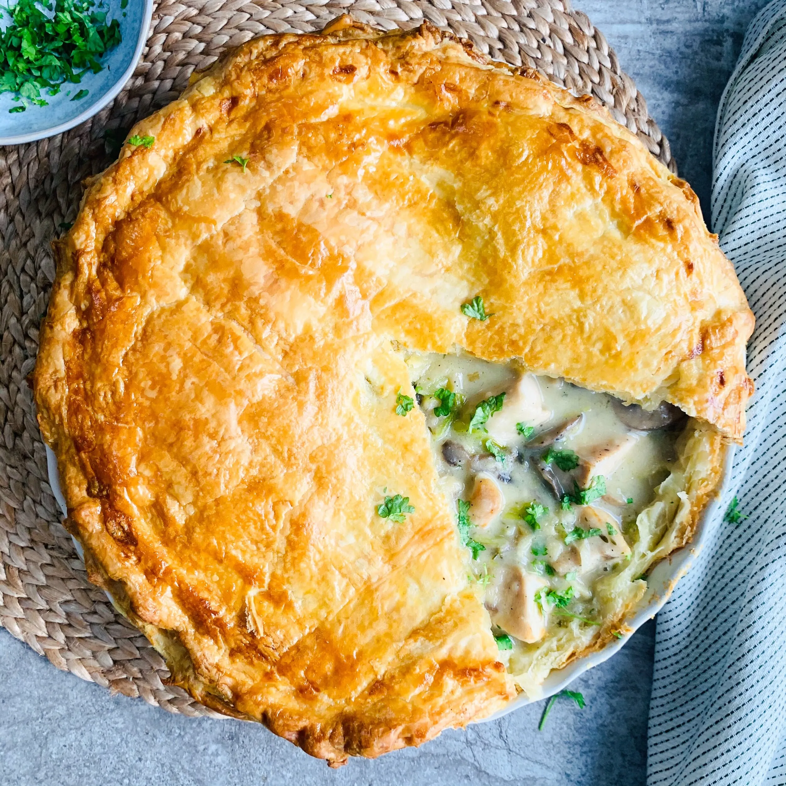 Chicken Mushroom and Bacon Pot Pie