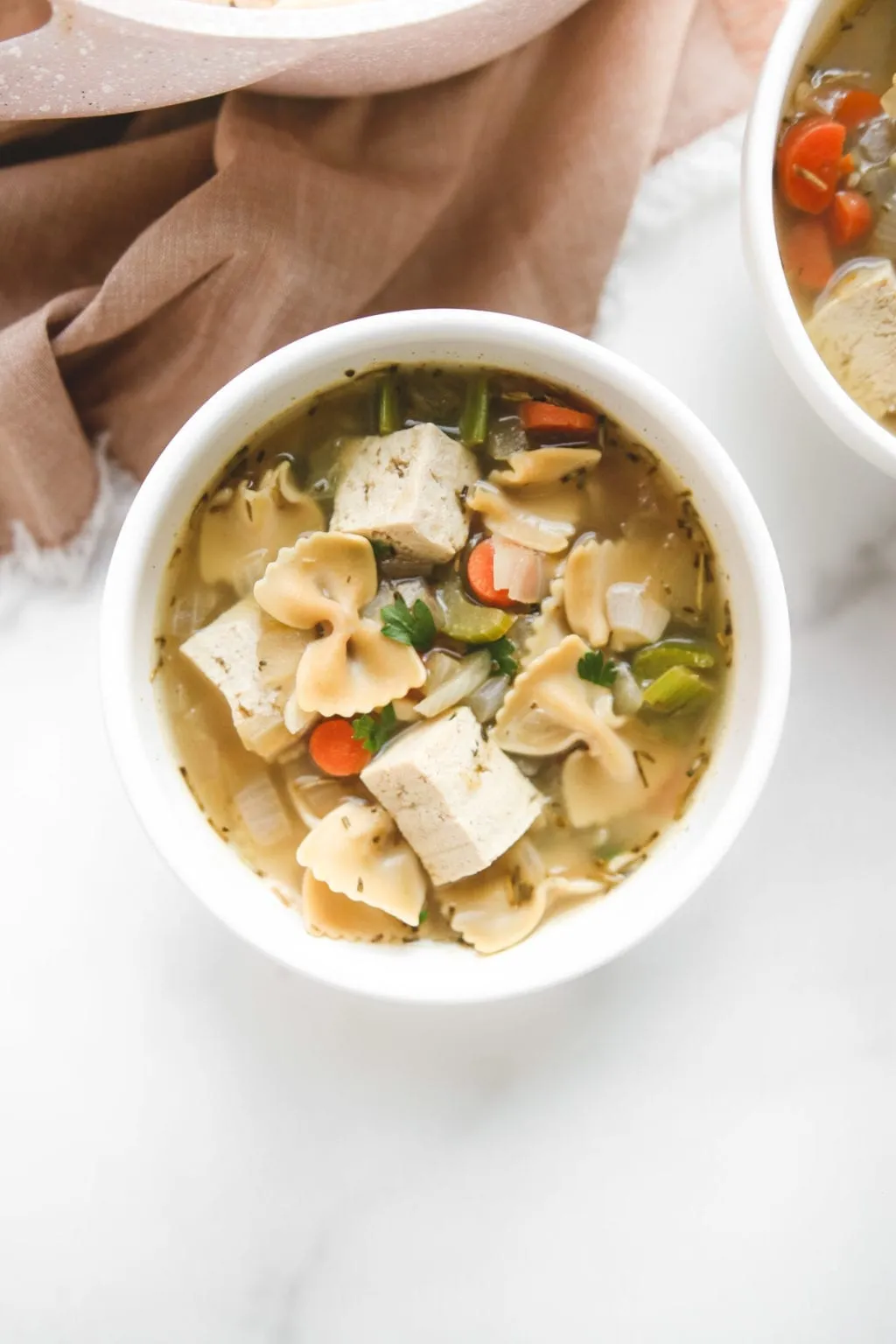 Chicken Soup with Tofu Cubes and Slivered Pork