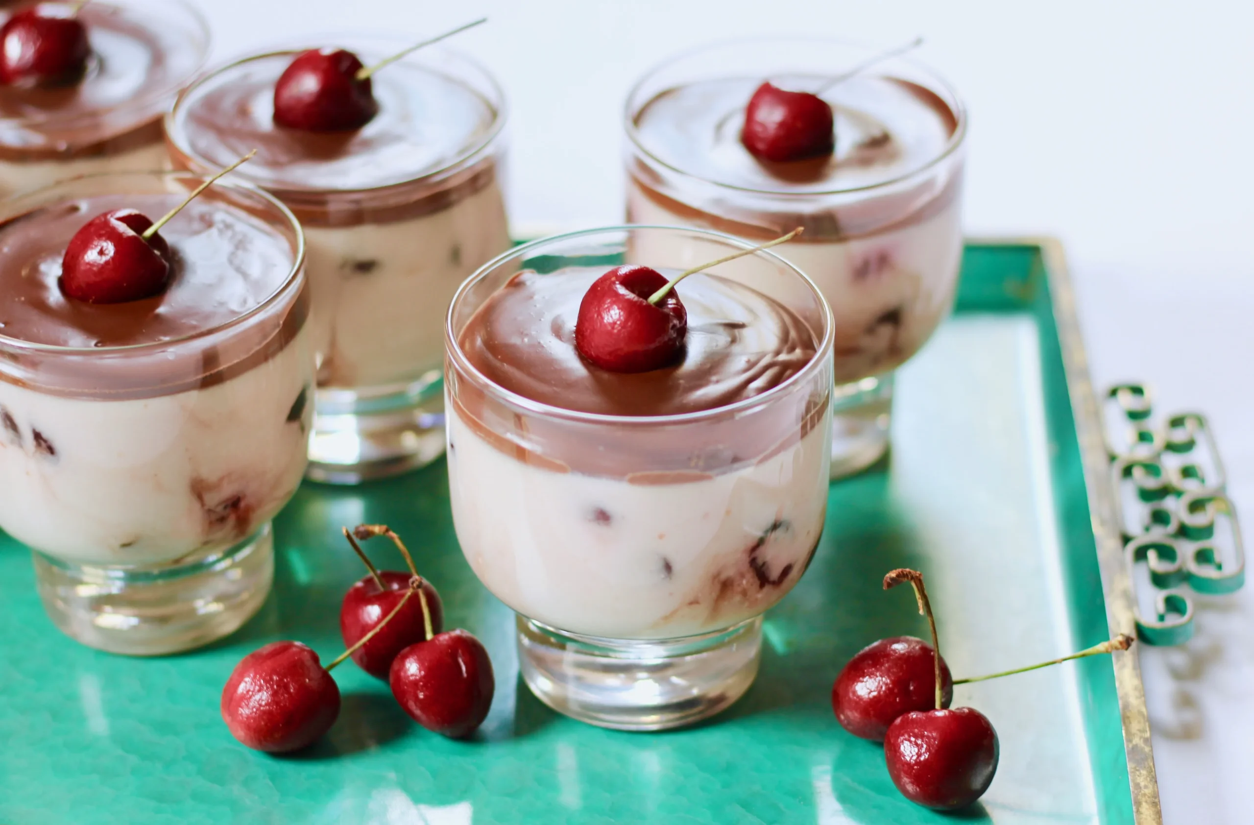 Chocolate Almond Panna Cotta with Cherry Sauce