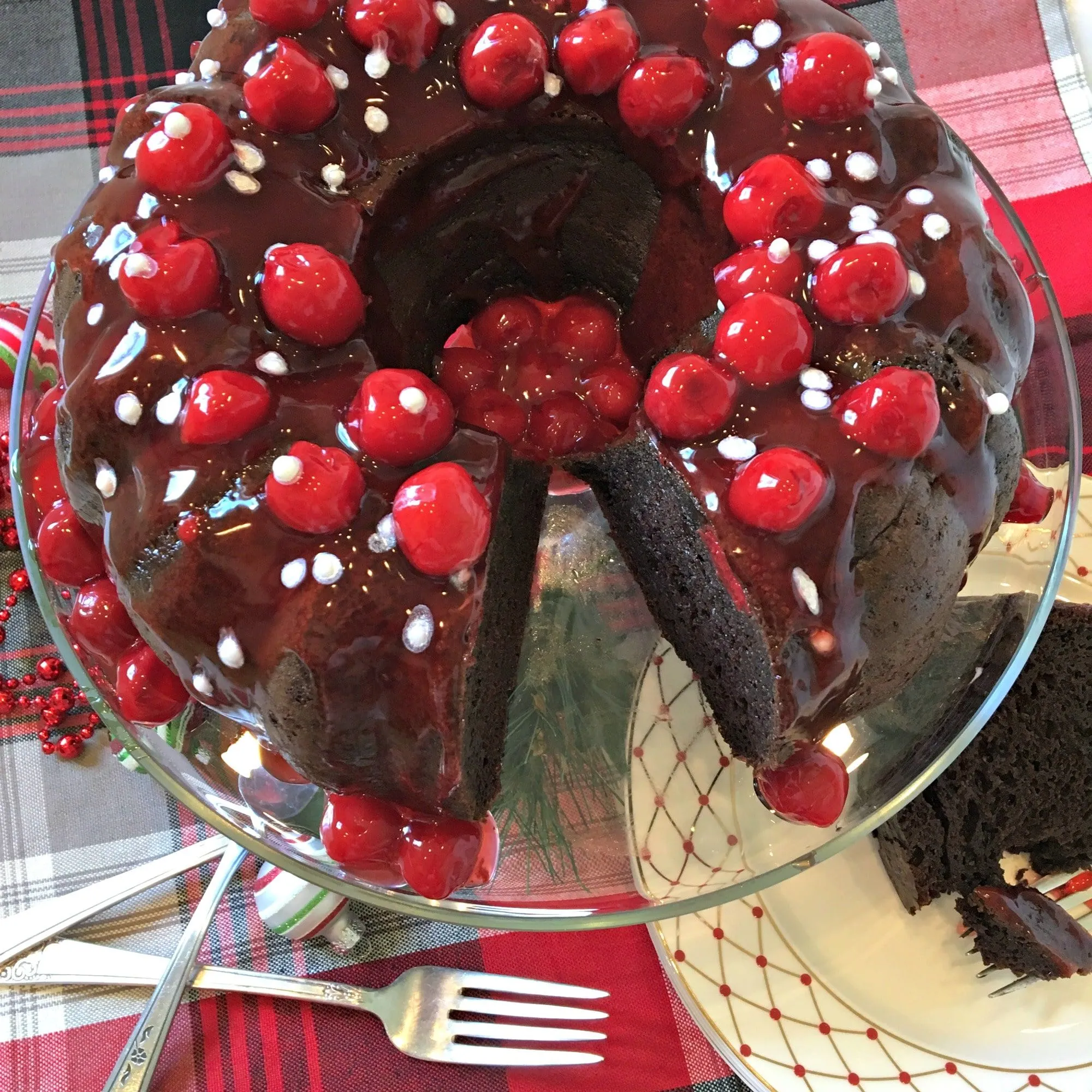 Chocolate Cherry Fudge Bundt Cake