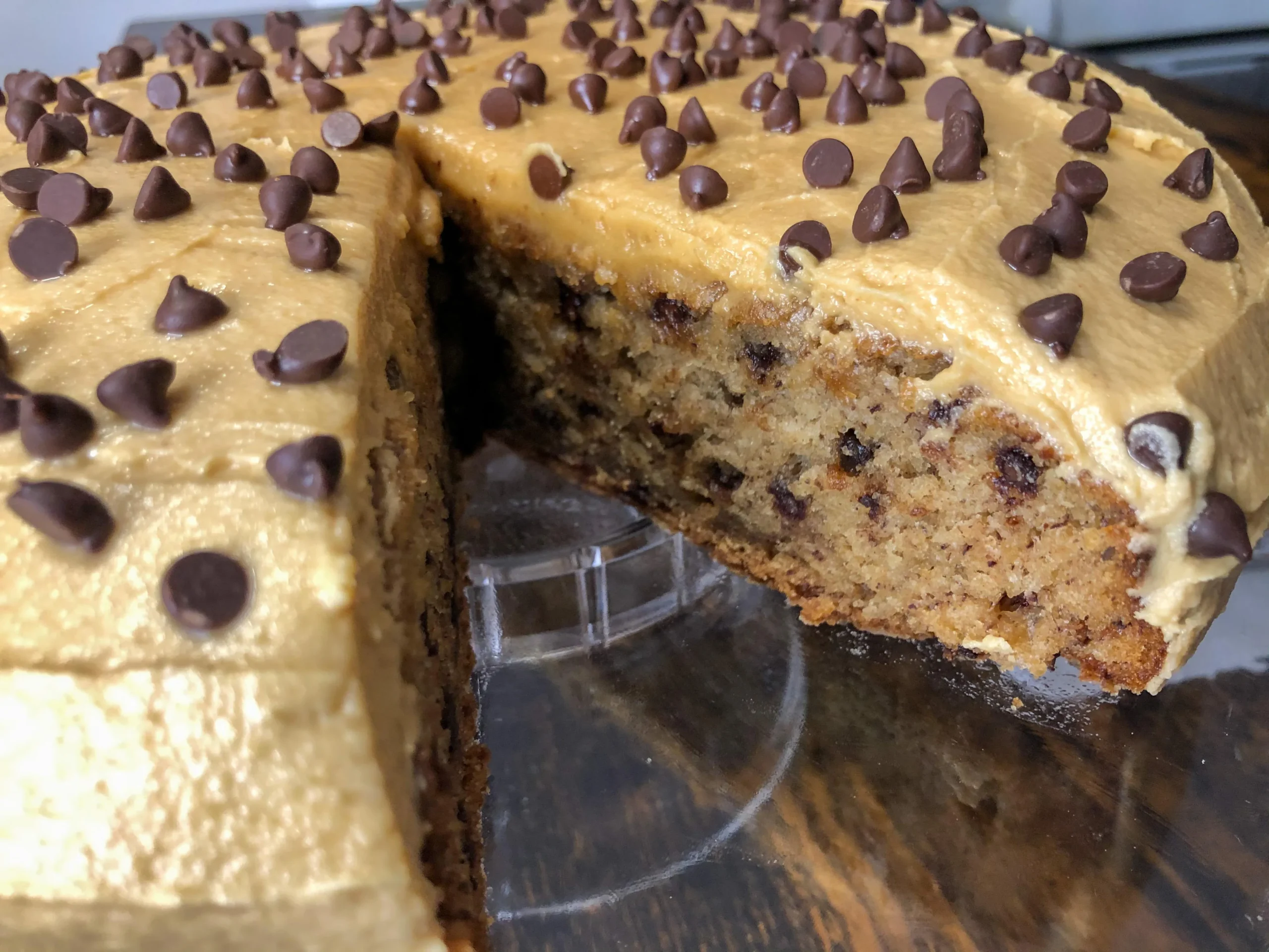 Chocolate Chip Banana Cake with Peanut Butter Frosting
