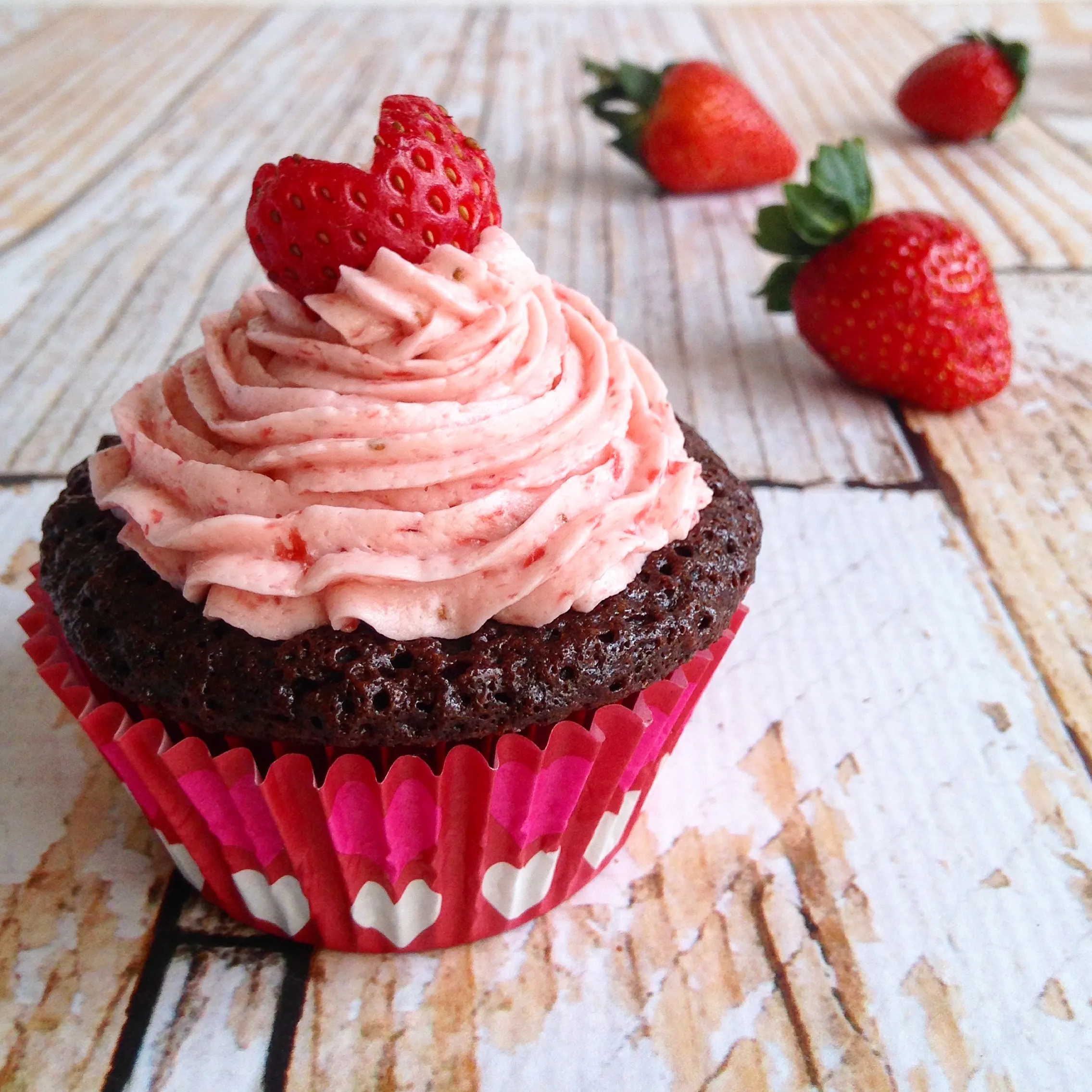 Chocolate Cupcakes with Strawberry Mousse Frosting