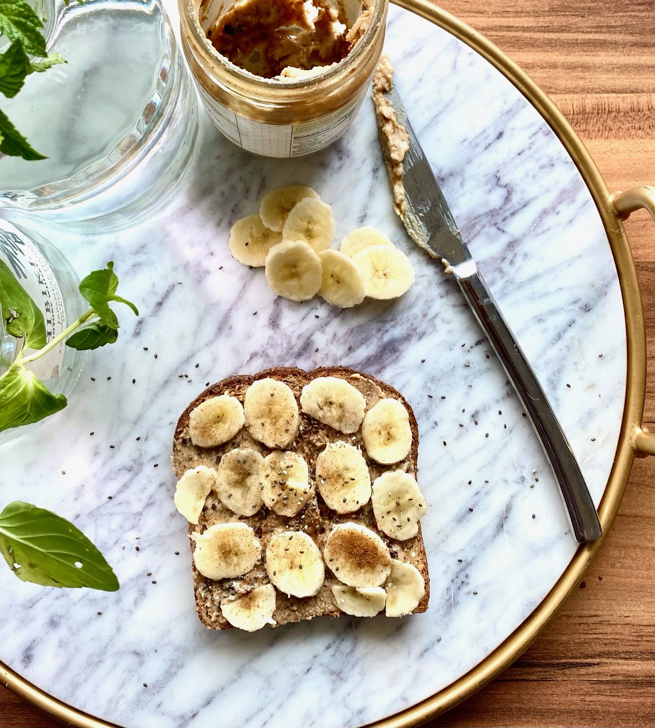 Chocolate Frosted Almond Butter Toast with Banana
