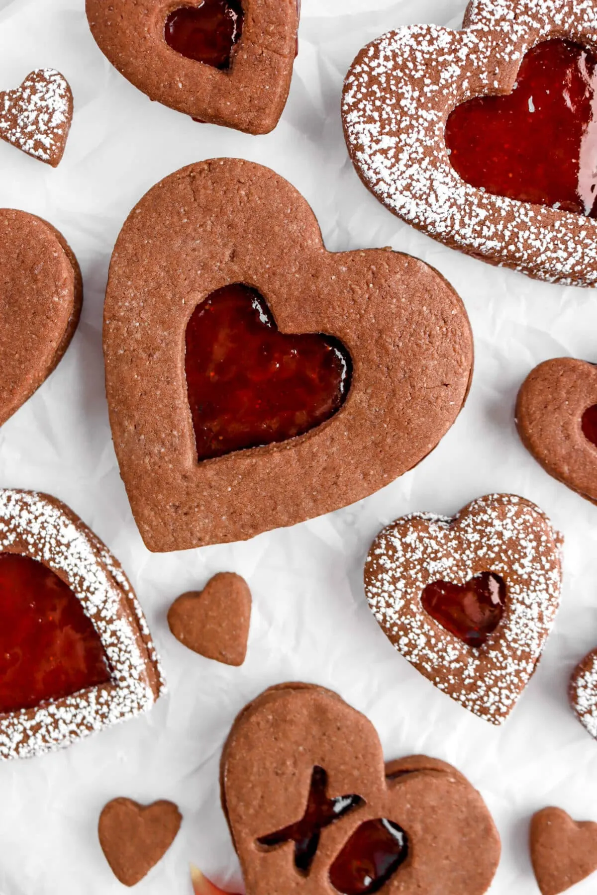 Chocolate and Strawberry Linzer Cookies