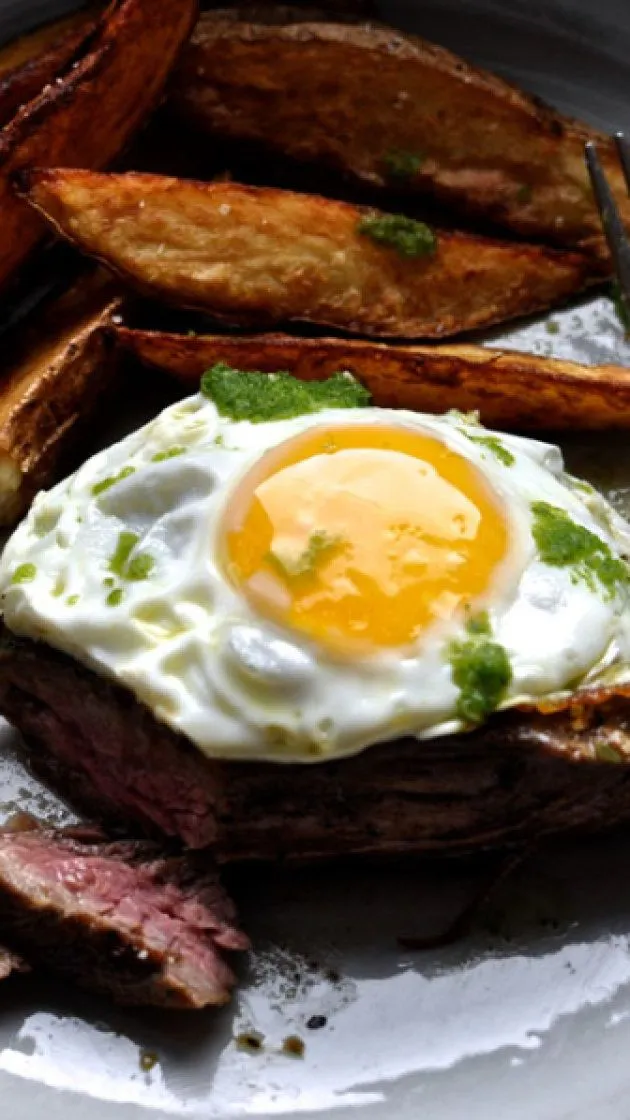 Churrasco Ecuadorian Steak and Eggs with Green Chili Sauce