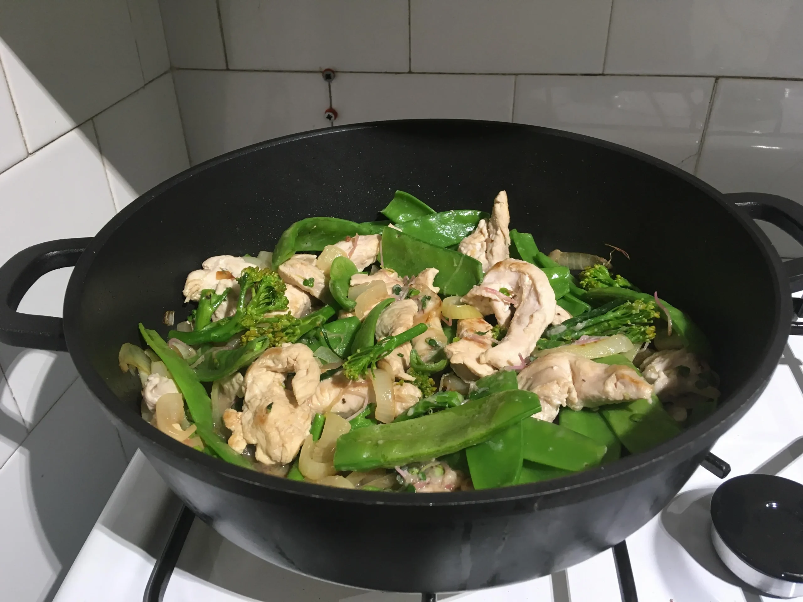 Coconut Milk Chicken with Broccoli and Snow Peas