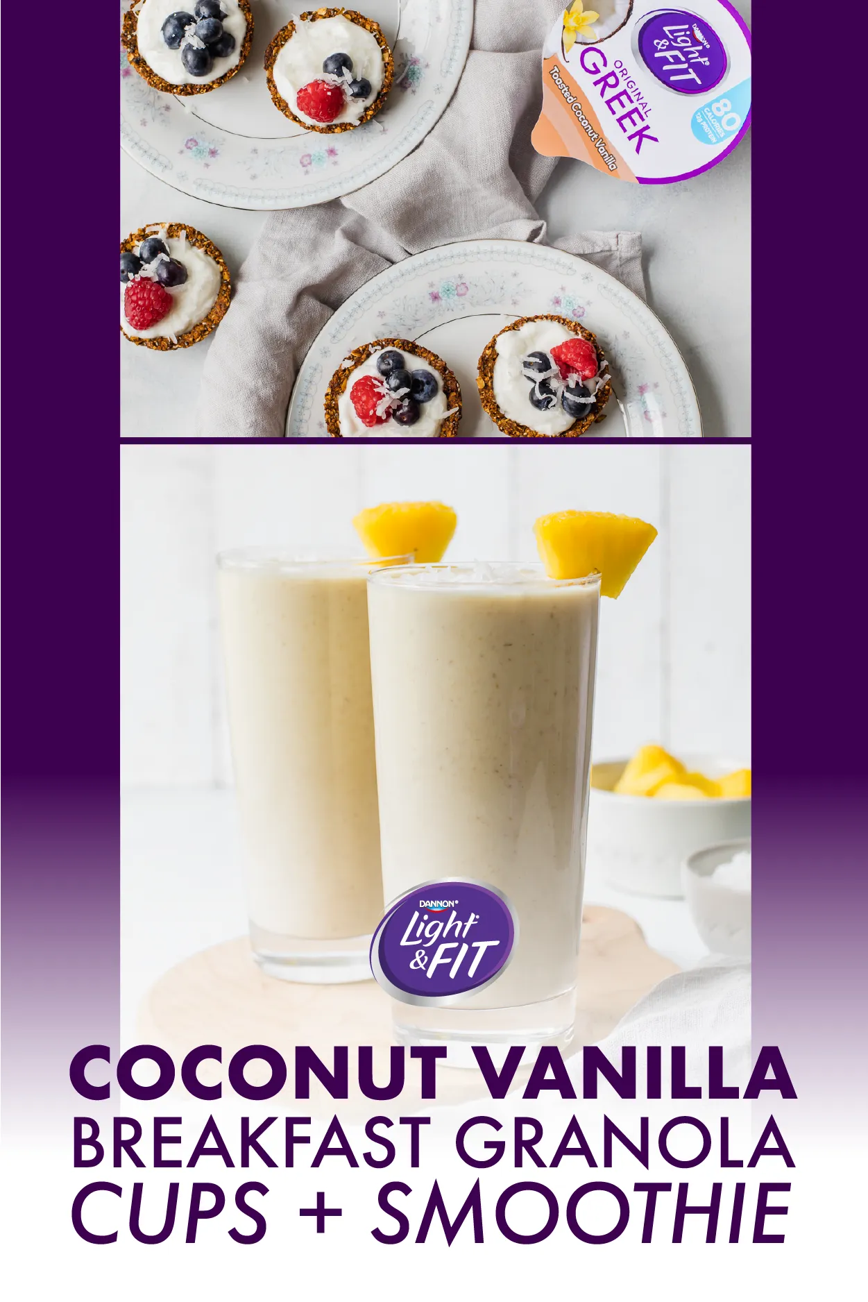 Coconut Vanilla Breakfast Granola Cups Smoothie