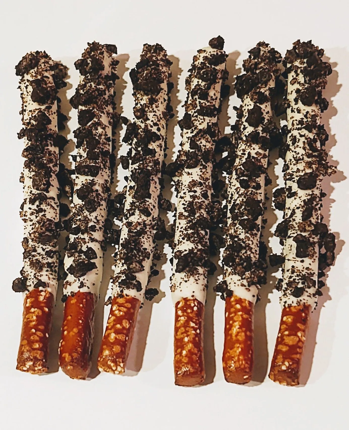 Cookies and Cream Chocolate Covered Pretzel Rods
