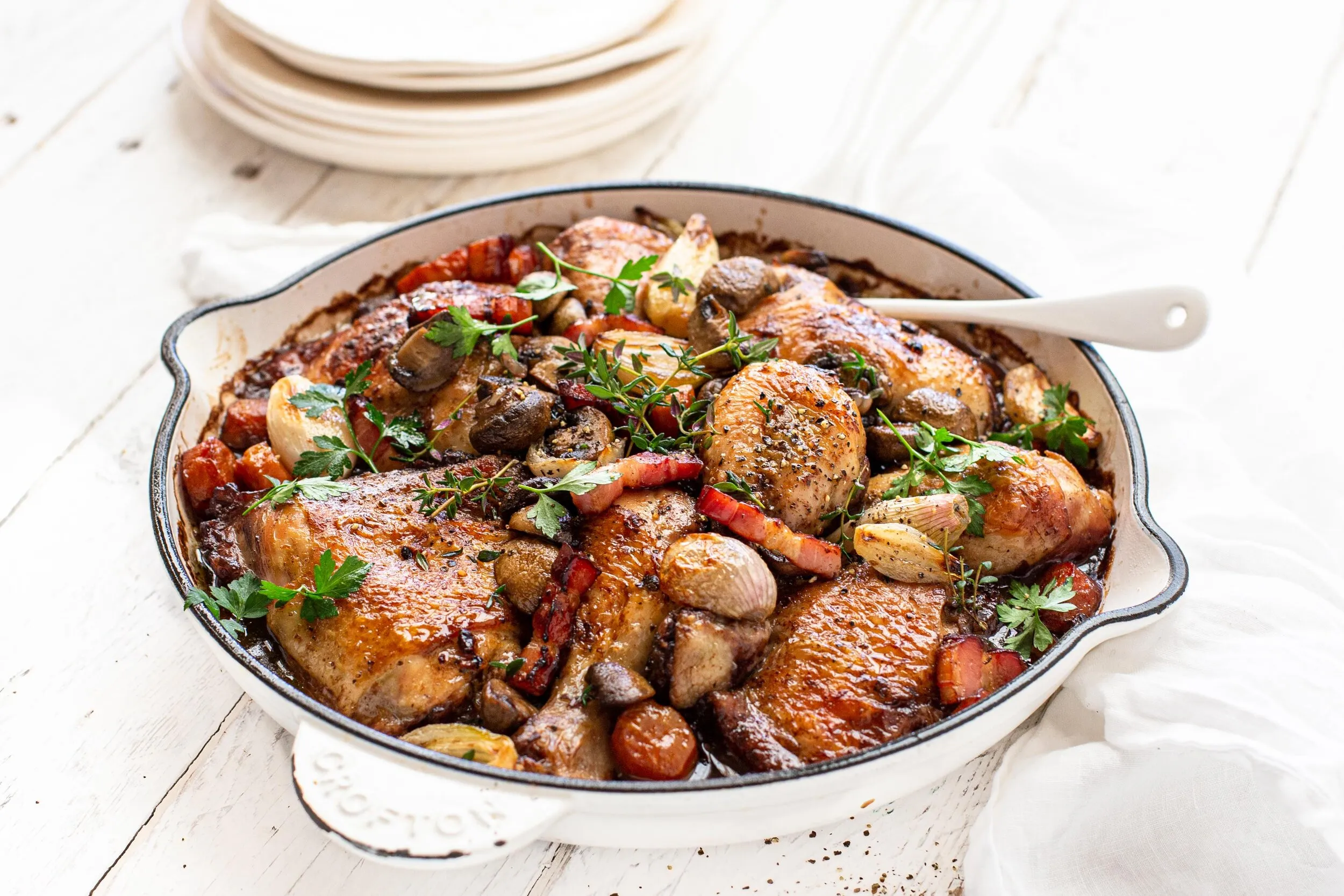 Coq au Vin Casserole of Chicken in Red Wine Paleo