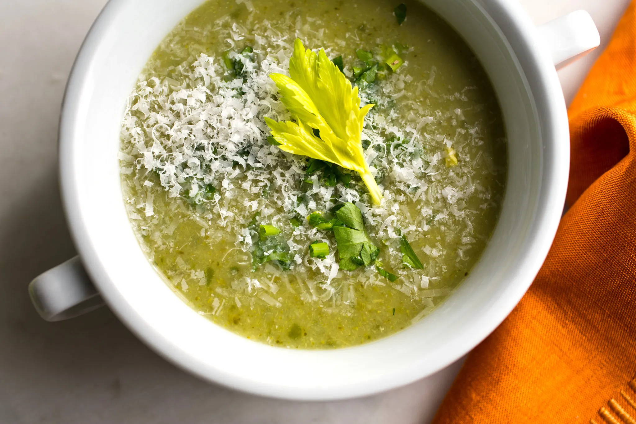 Creamy Broccoli Celery Root Soup with White Bean