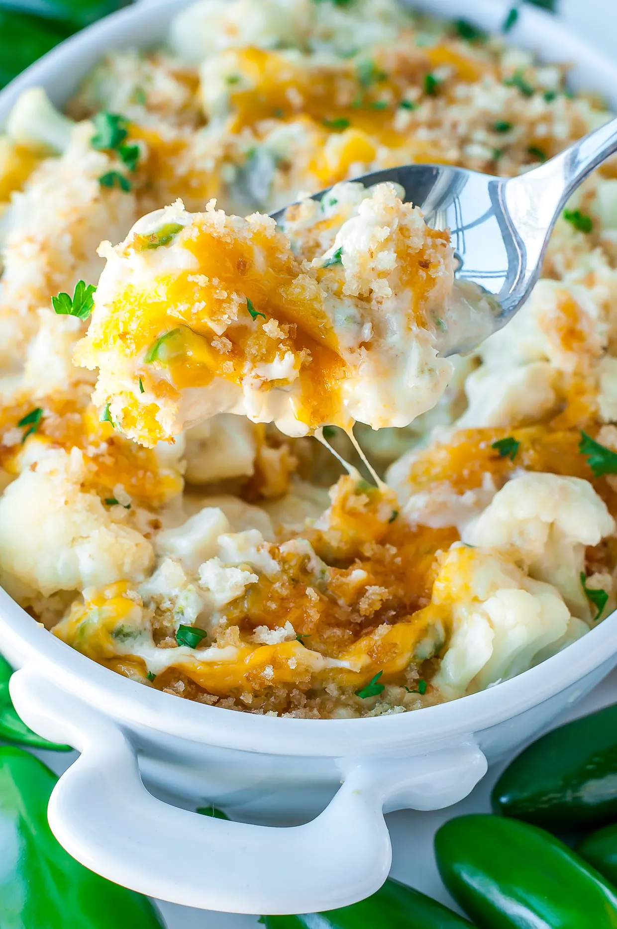 Creamy Cauliflower Jalapeno Popper Casserole