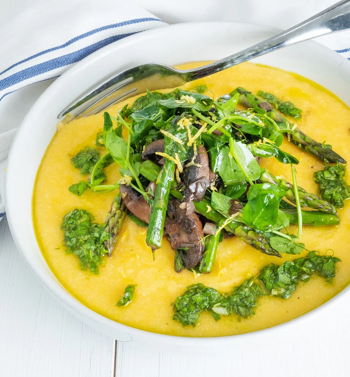 Creamy Polenta with Spring Veggies and Gremolata (Vegan)