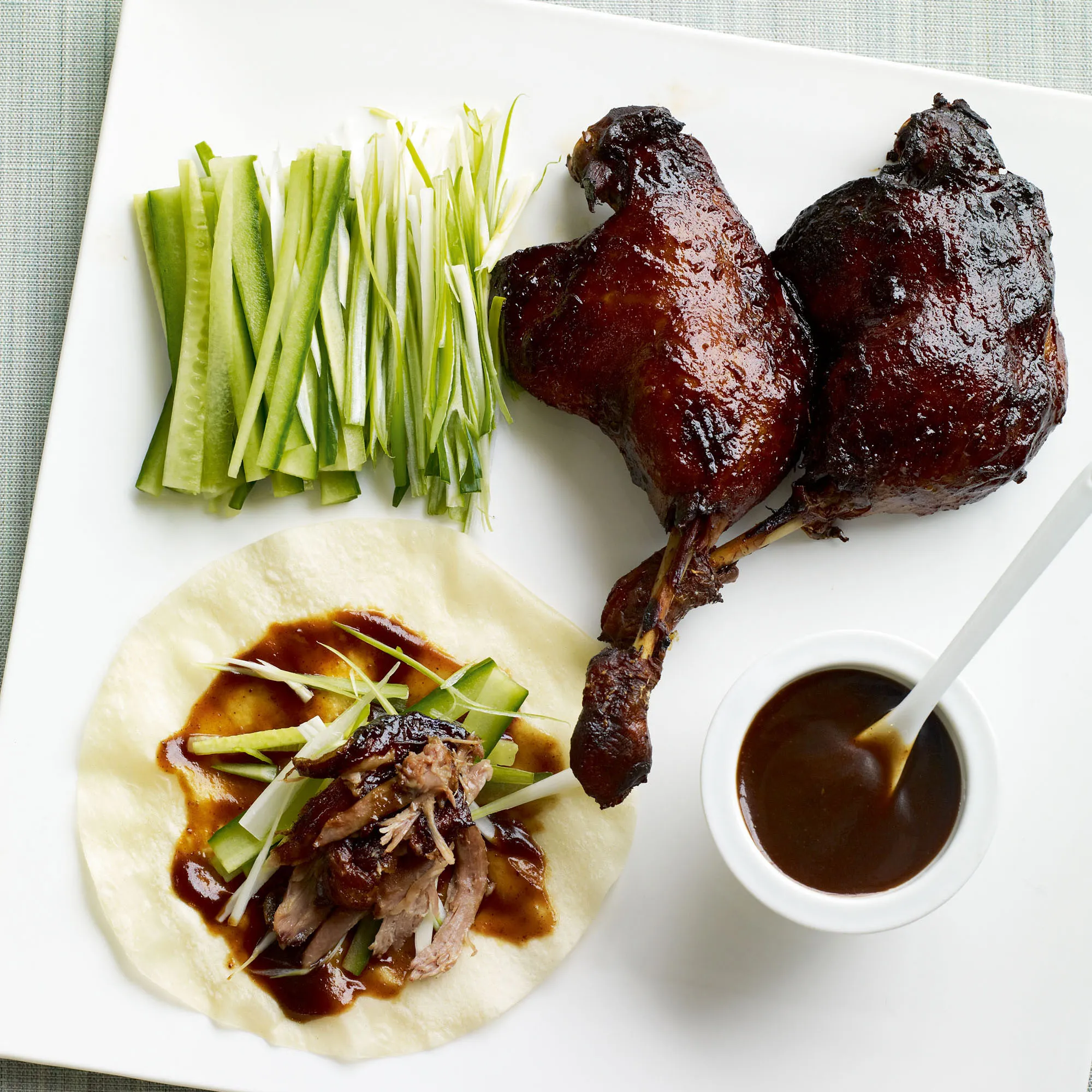 Crisp Skinned Roast Duck with Mock Mandarin Pancakes