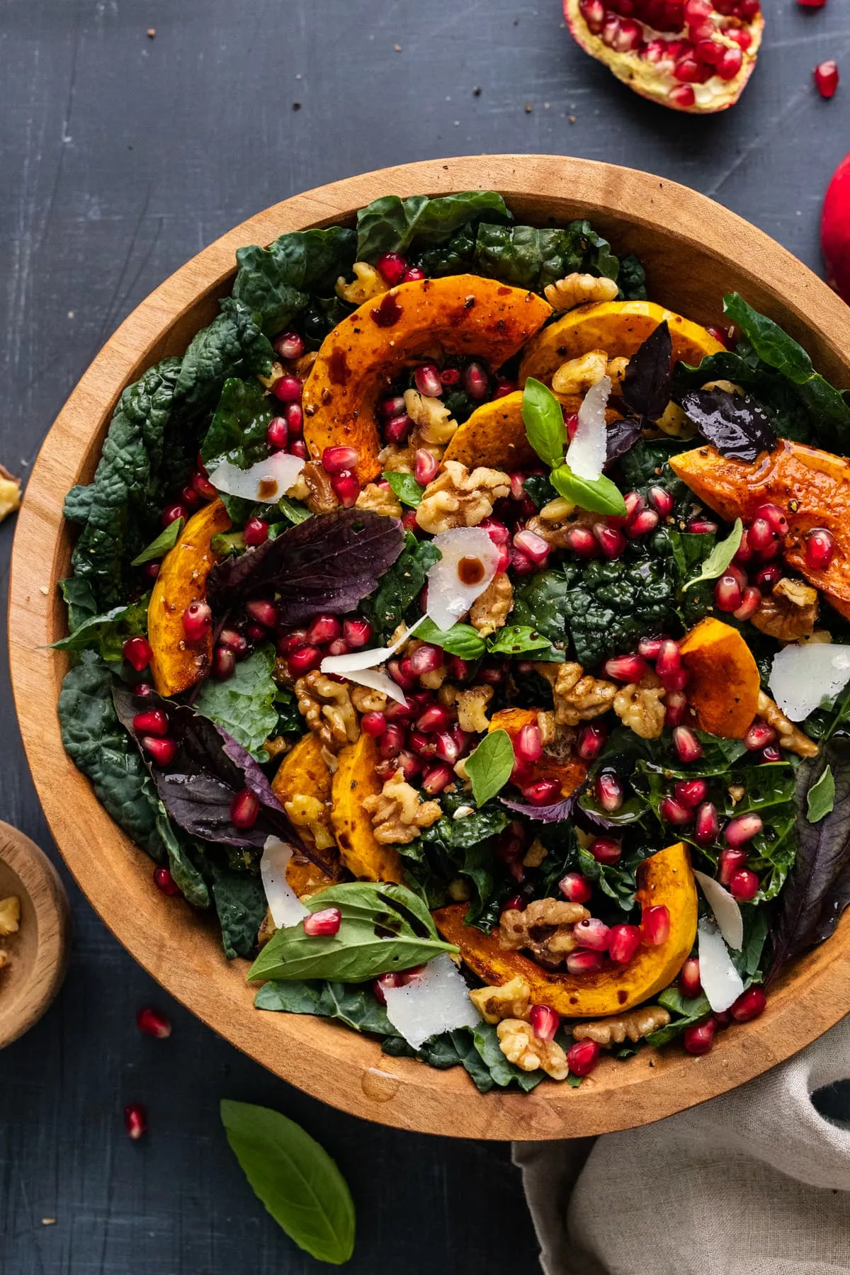 Crispy Kale Salad with Butternut Squash and Pomegranate
