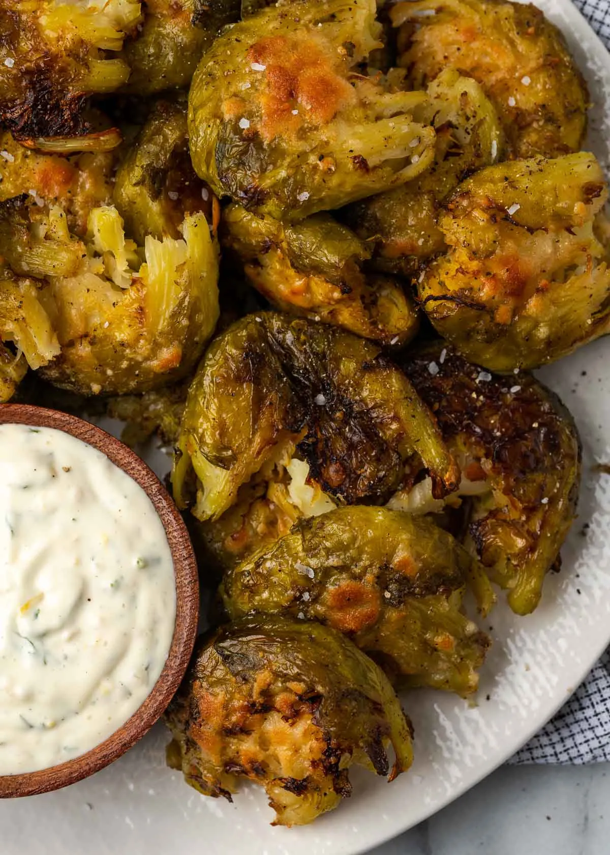 Crispy Parmesan Brussels Sprouts with Lemon Aioli