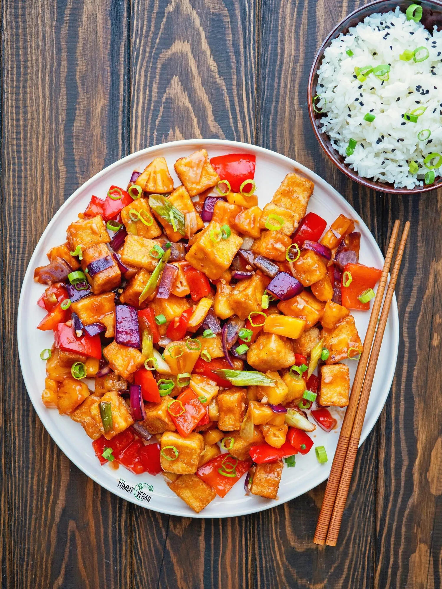 Crispy Pineapple Tofu Bowl with Sweet and Spicy Orange Sauce