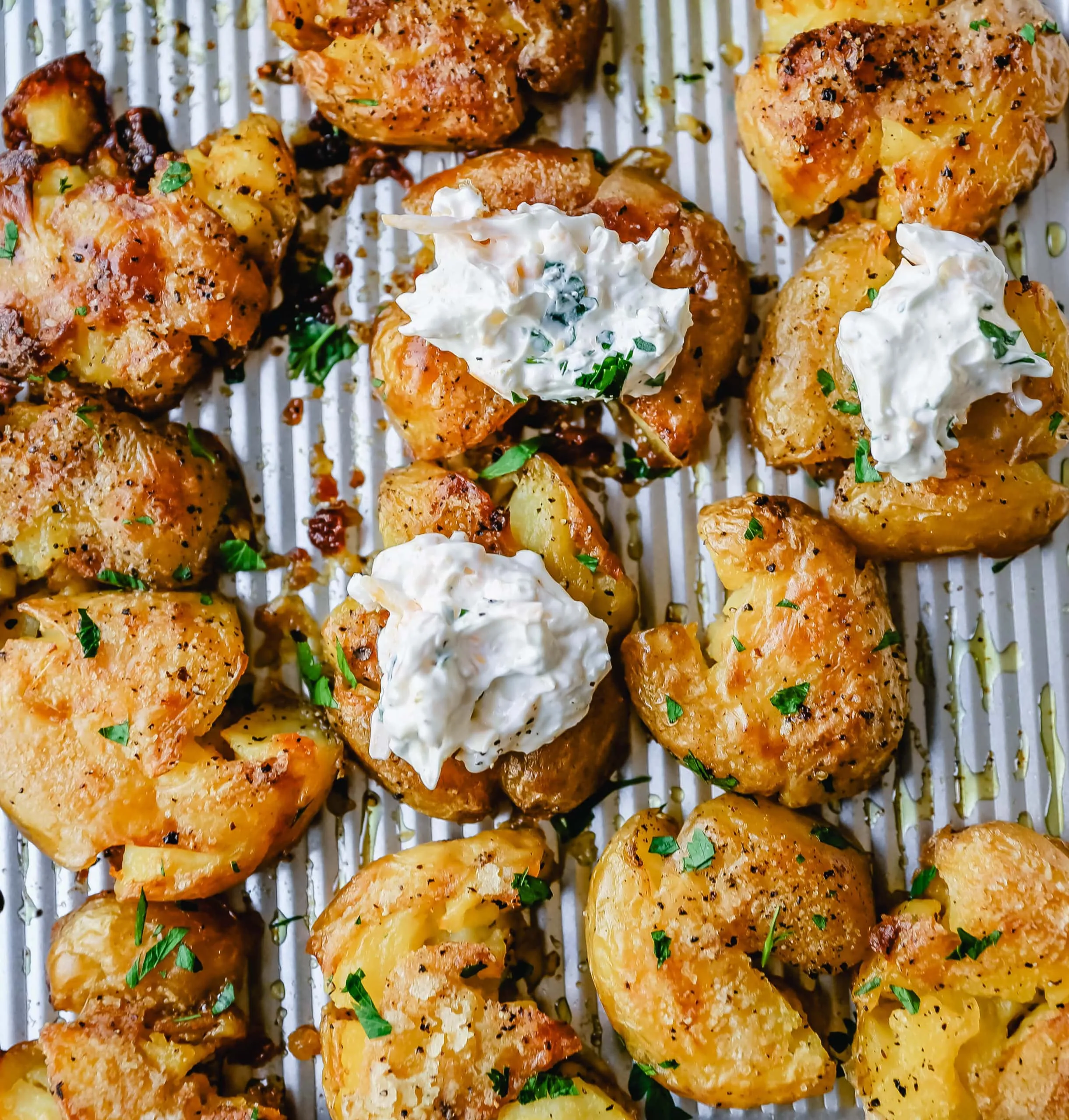 Crispy Salt and Pepper Smashed Potatoes