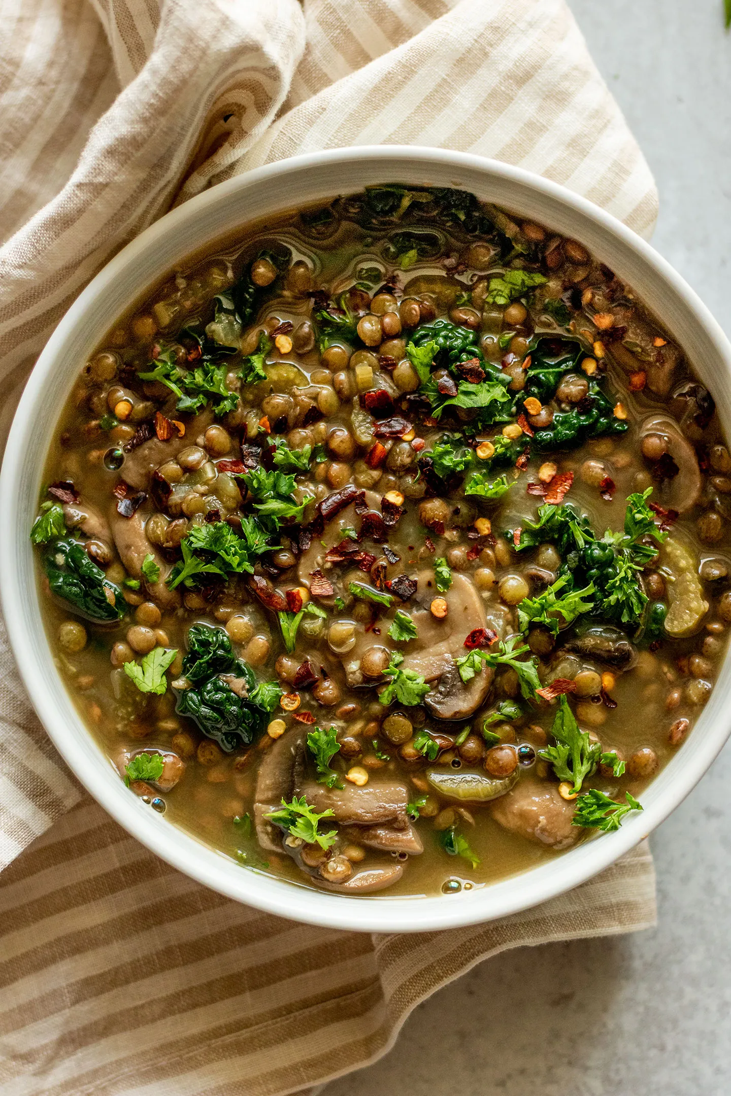 Curried Lentil Kale Soup with Mushrooms