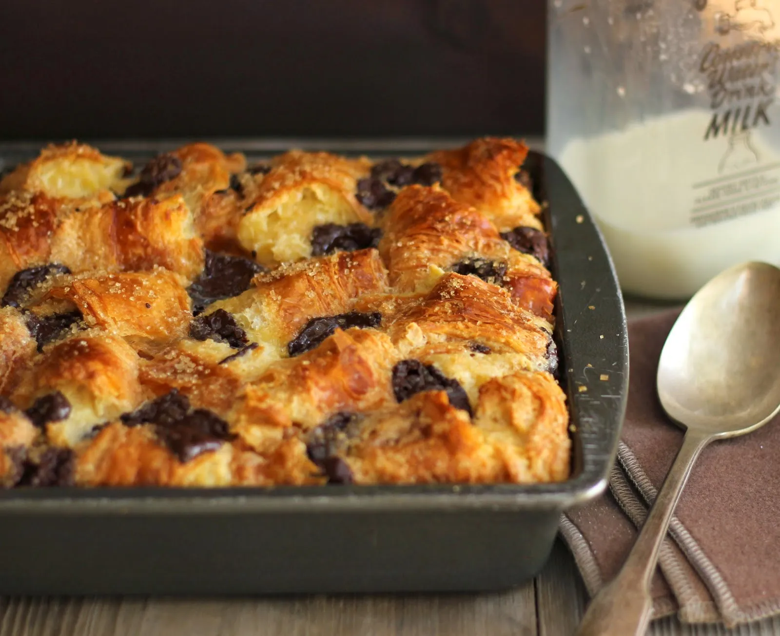 Dark Chocolate Cherry Croissant Bread Pudding