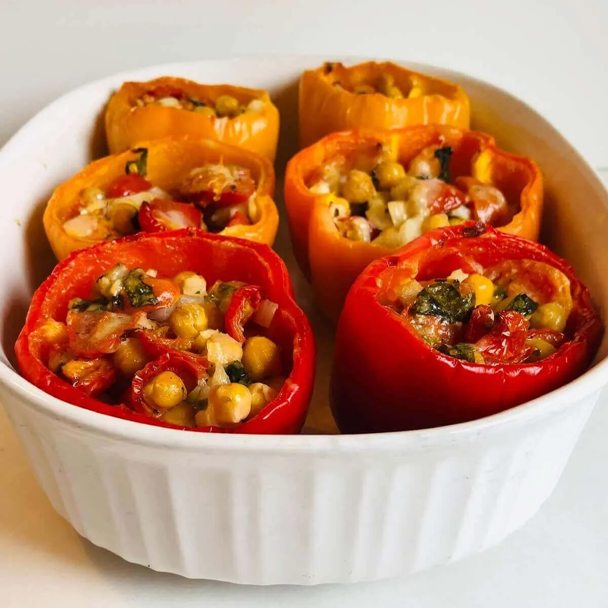 Eggplant Chickpea Quinoa Stuffed Peppers