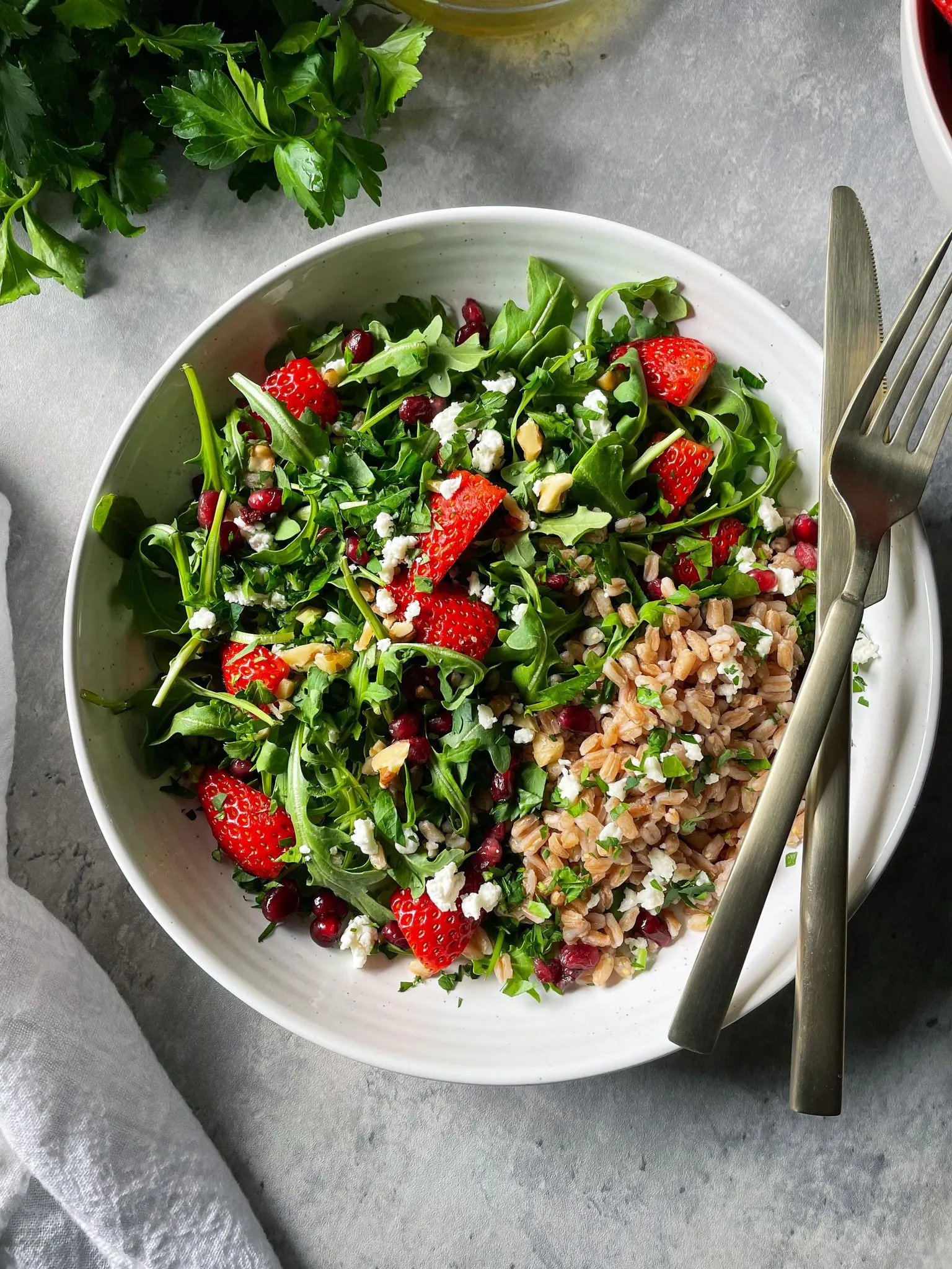 Farro Arugula Strawberry Chicken Salad