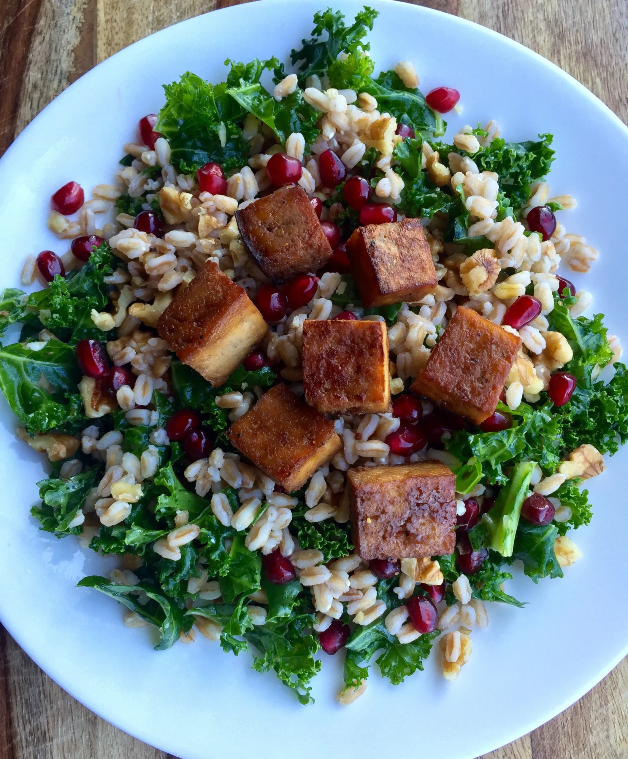 Farro Kale Salad with Pomegranate and Almonds