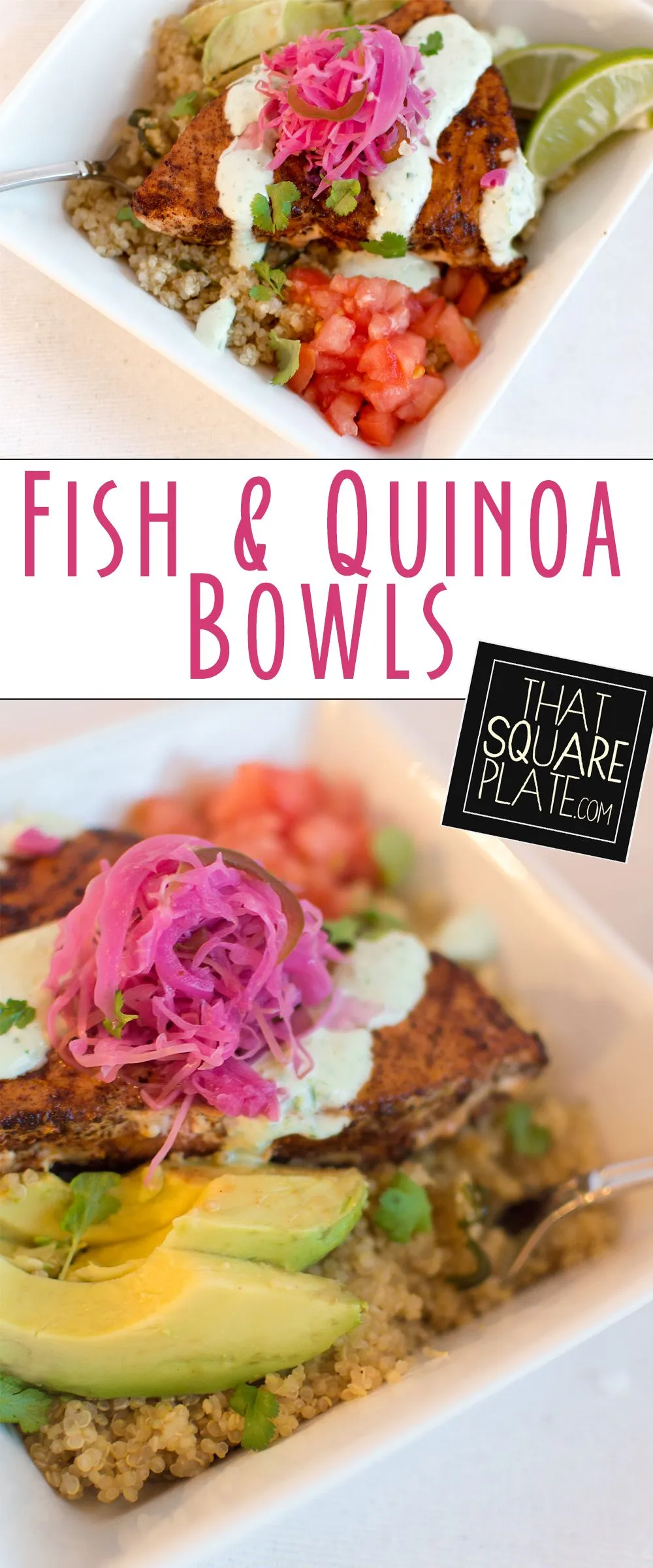 Fish Taco Quinoa Bowls with Cilantro Lime Kale Slaw