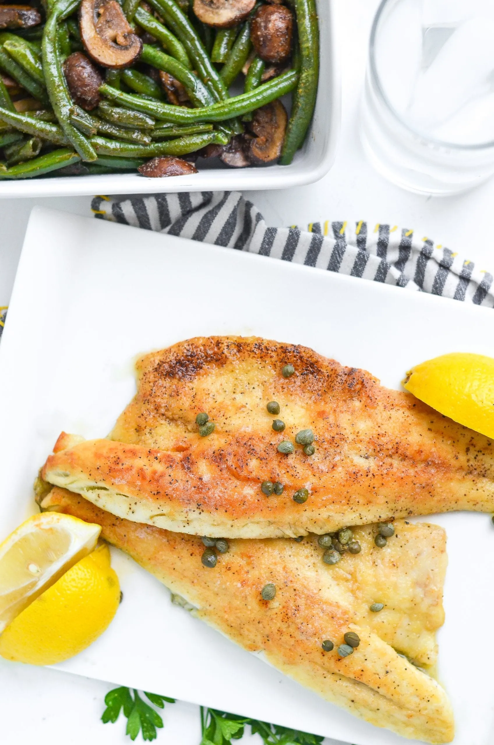 Fish with Broccoli and Lemon Butter Caper Sauce