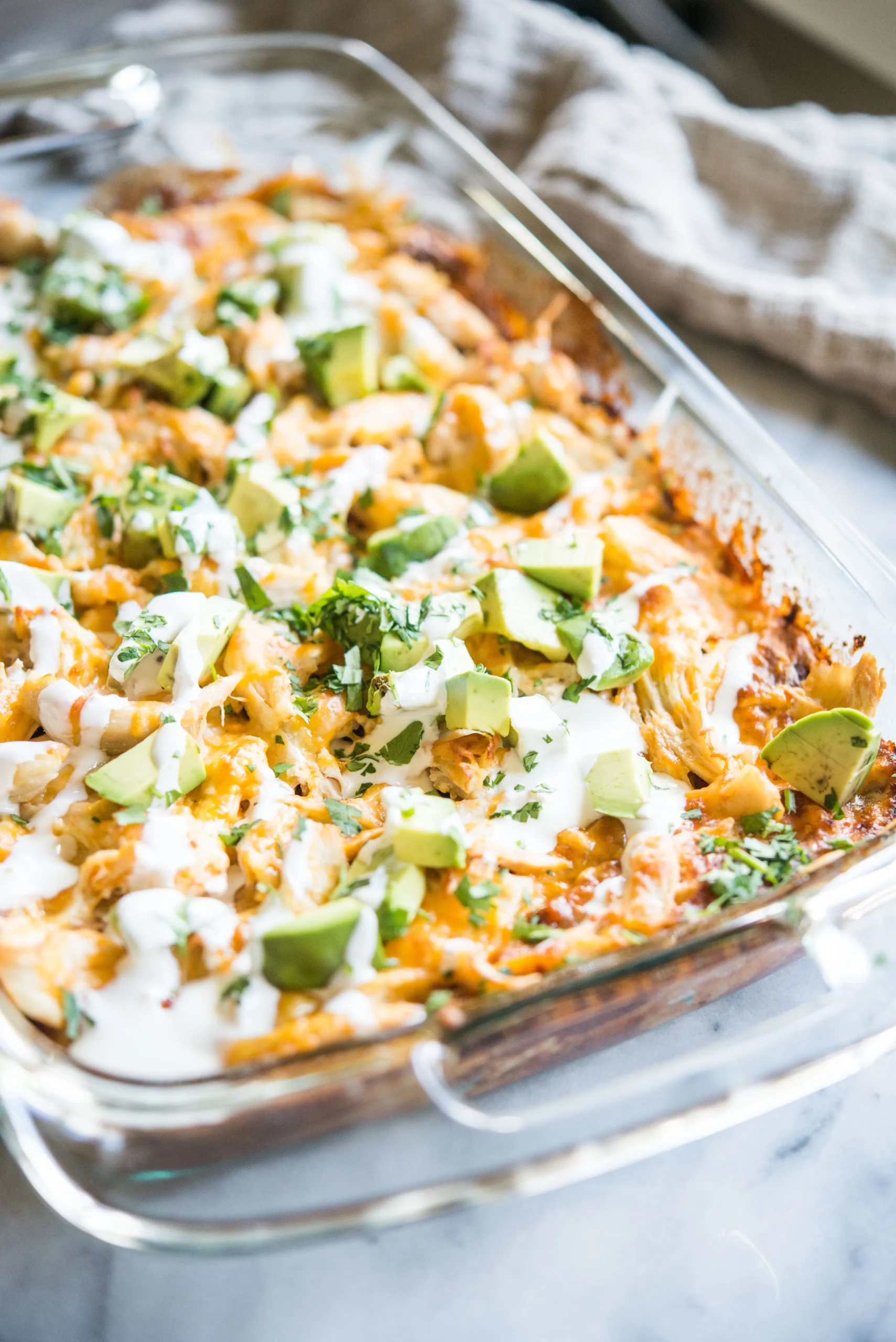 Fit Healthy Chicken Rice Enchilada Casserole